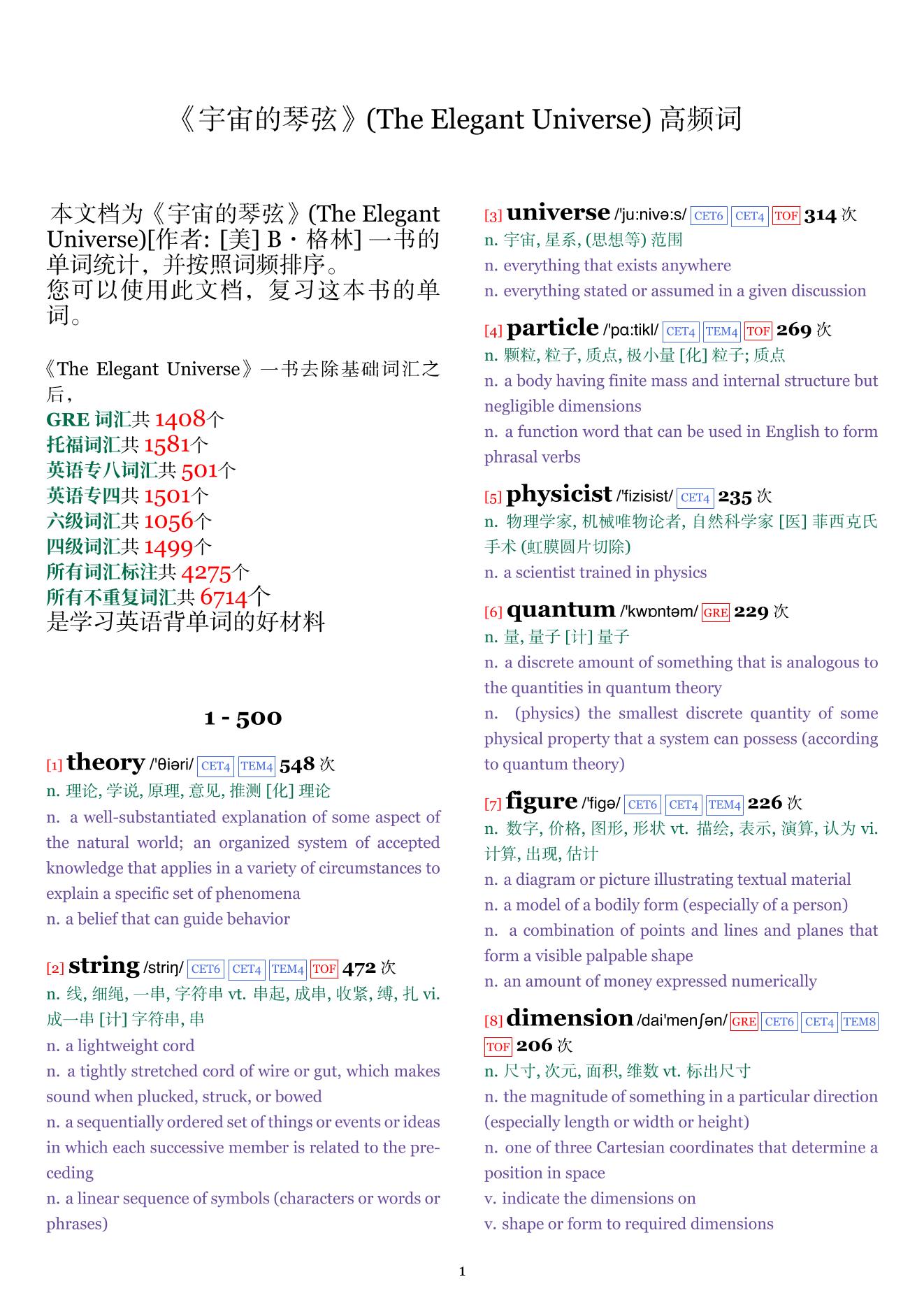 The Elegant Universe词频统计