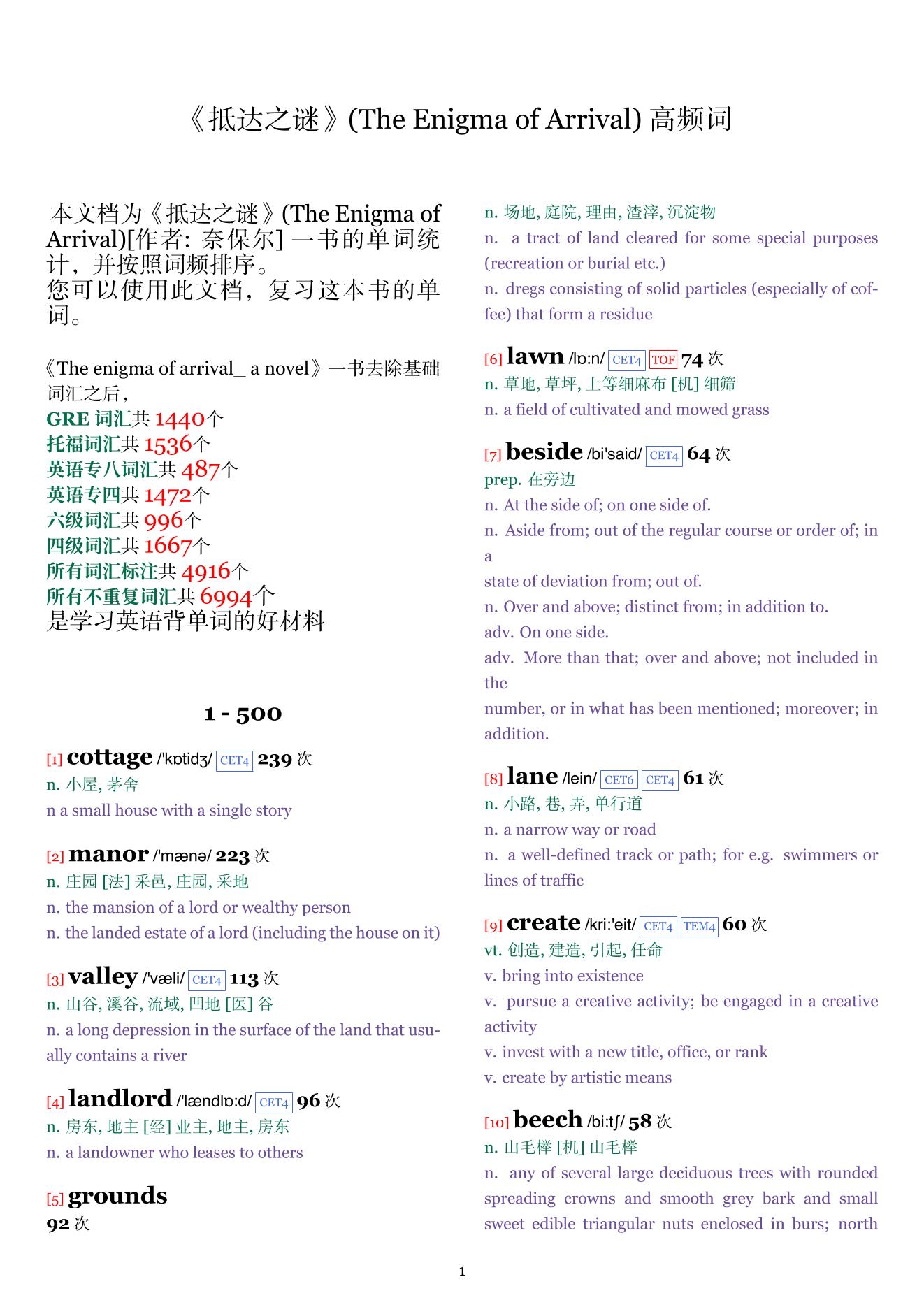 The Enigma of Arrival词频统计