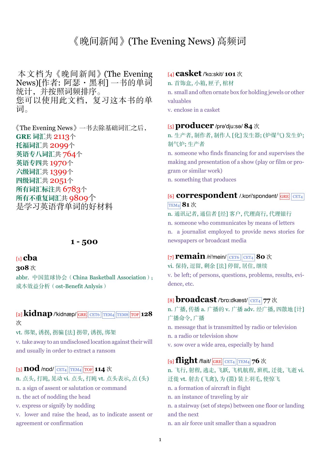 The Evening News词频统计