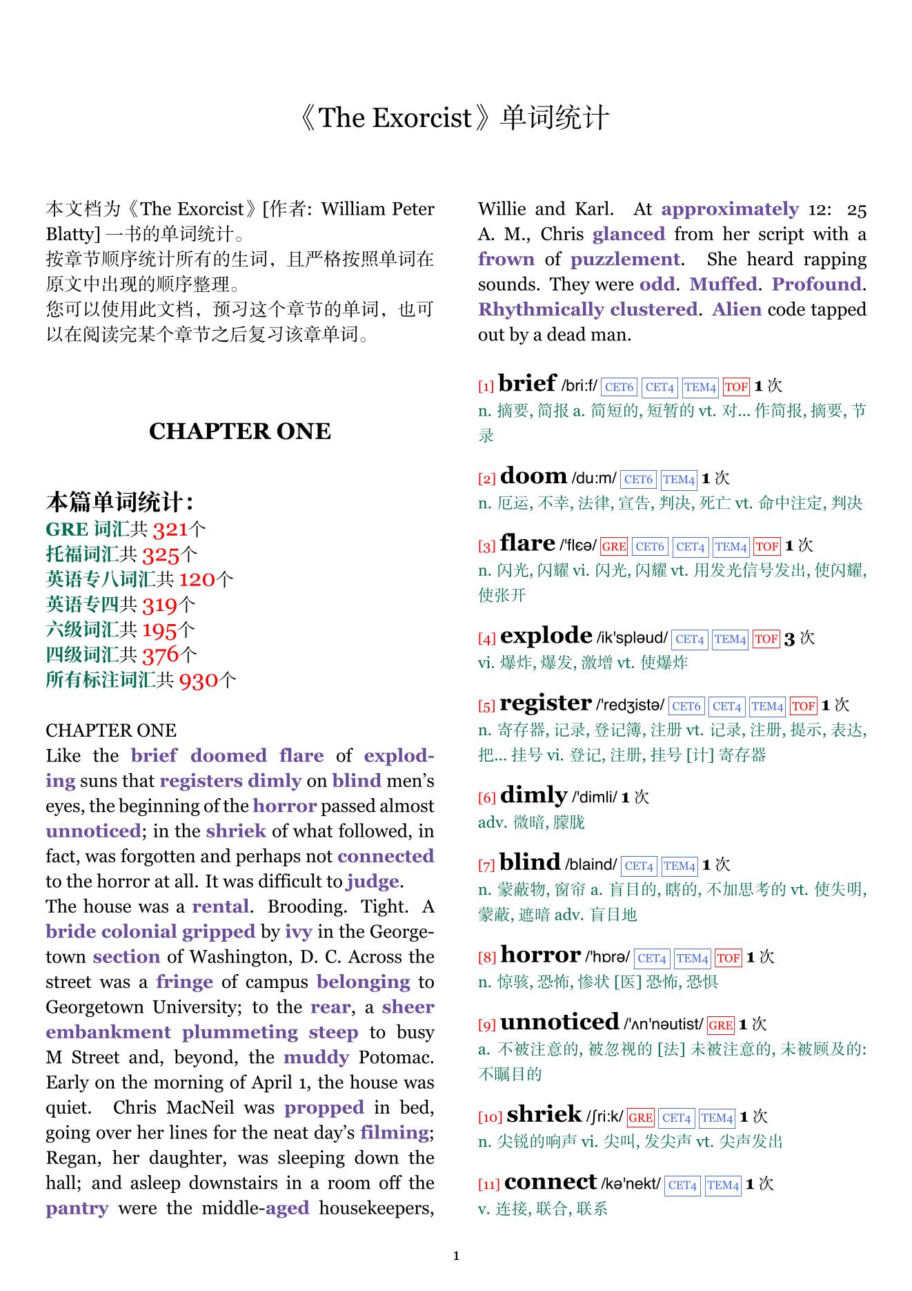 The Exorcist章节单词统计