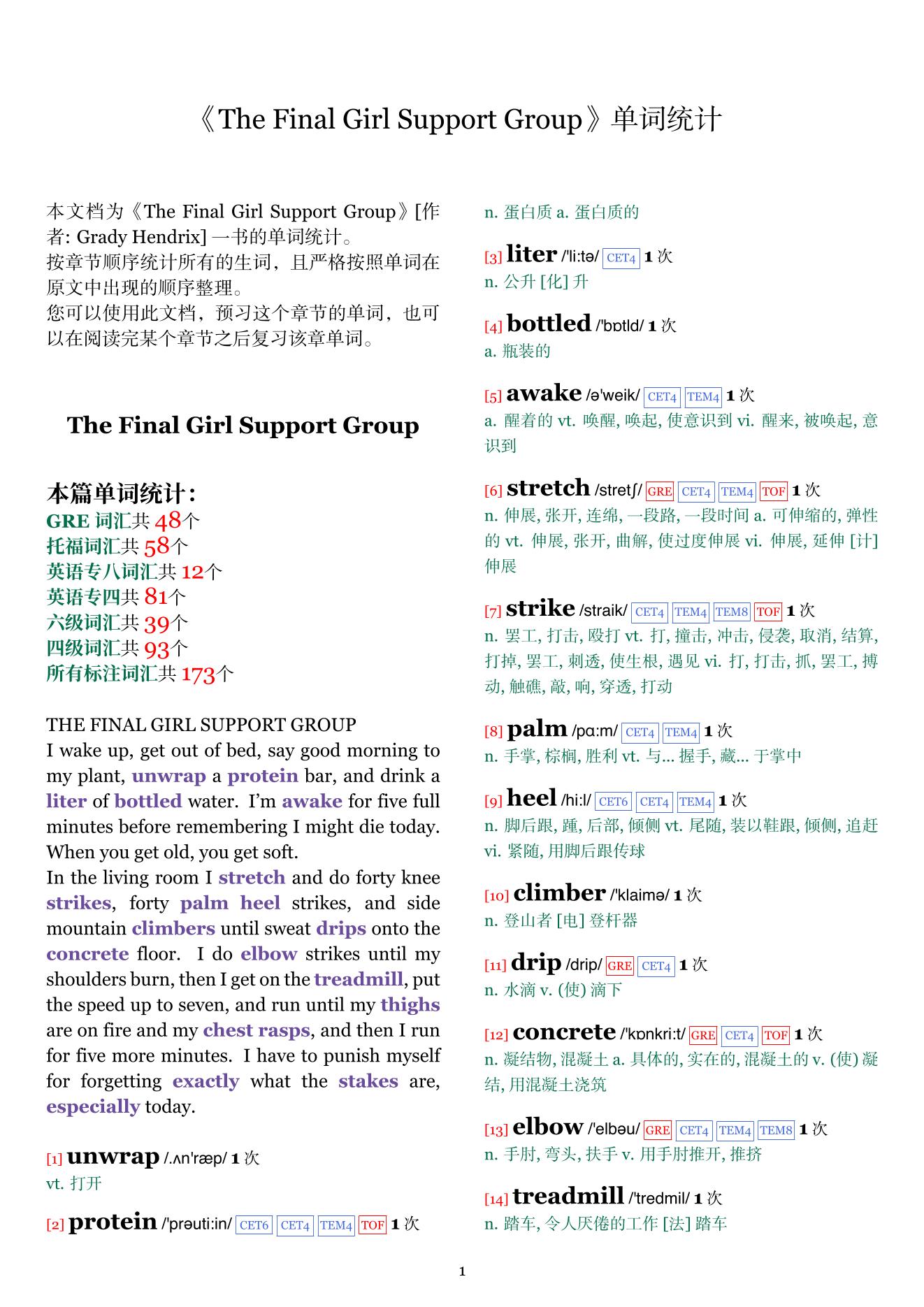 The Final Girl Support Group章节单词统计