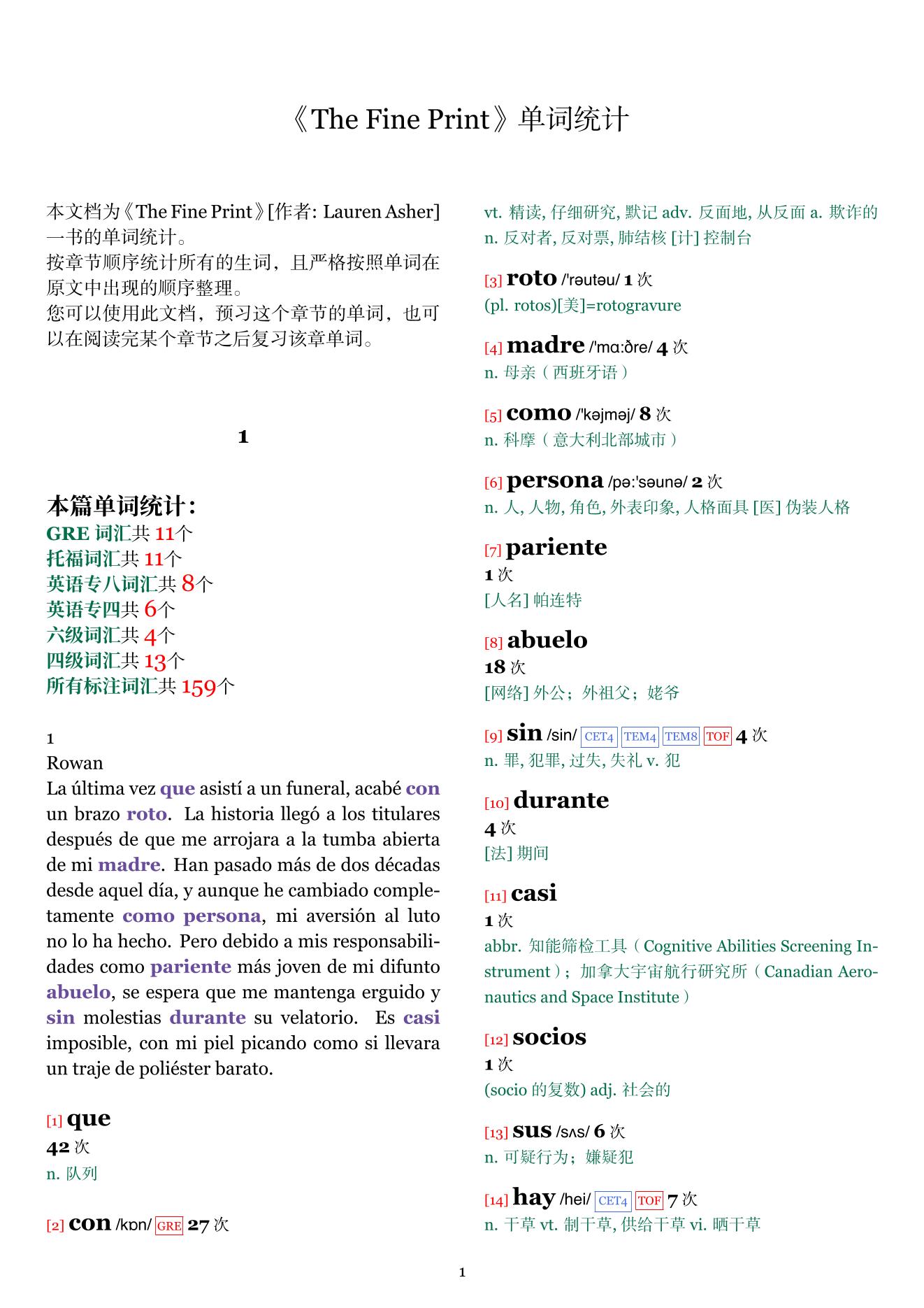 The Fine Print章节单词统计