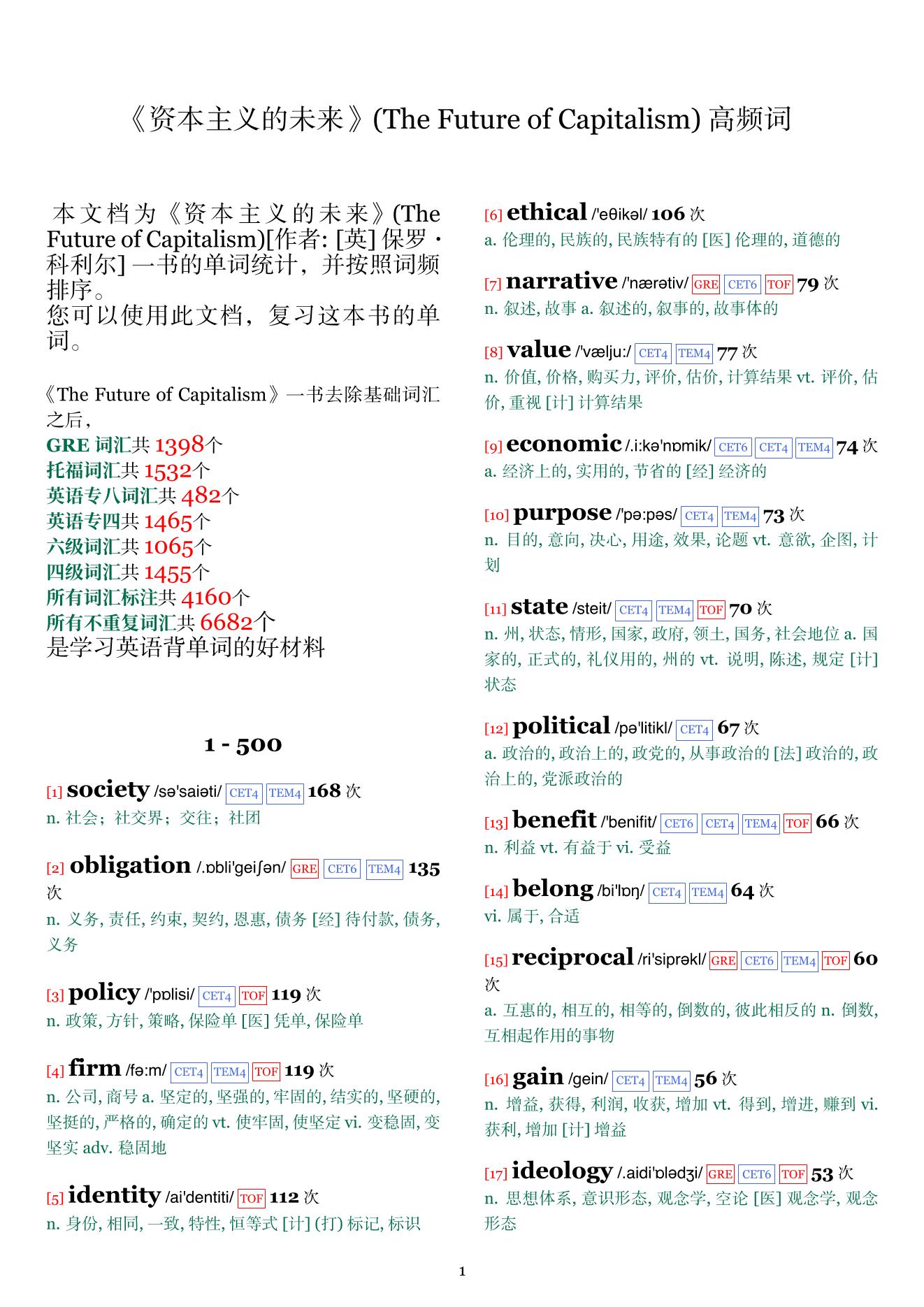 The Future of Capitalism词频统计