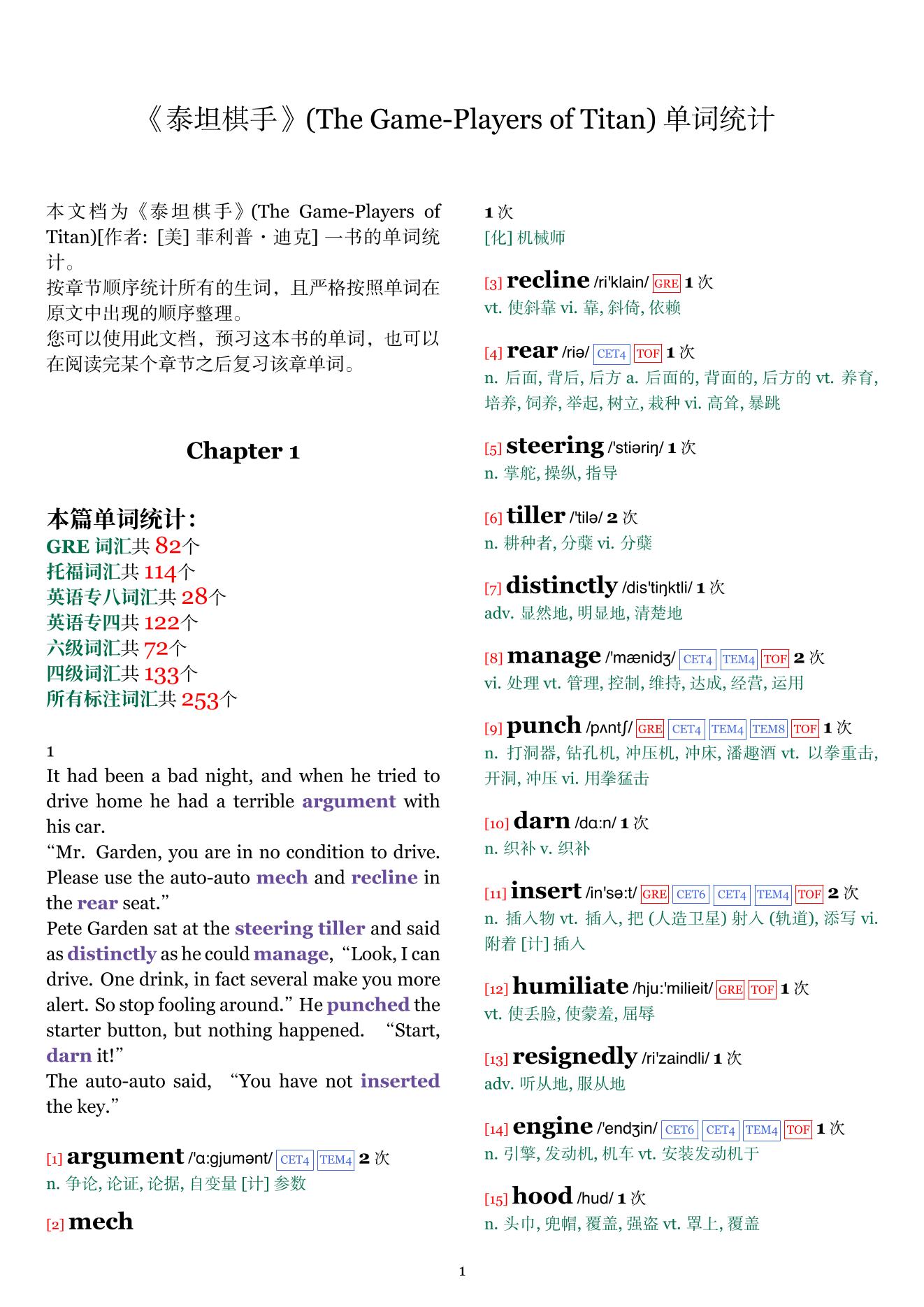 The Game-Players of Titan章节单词统计