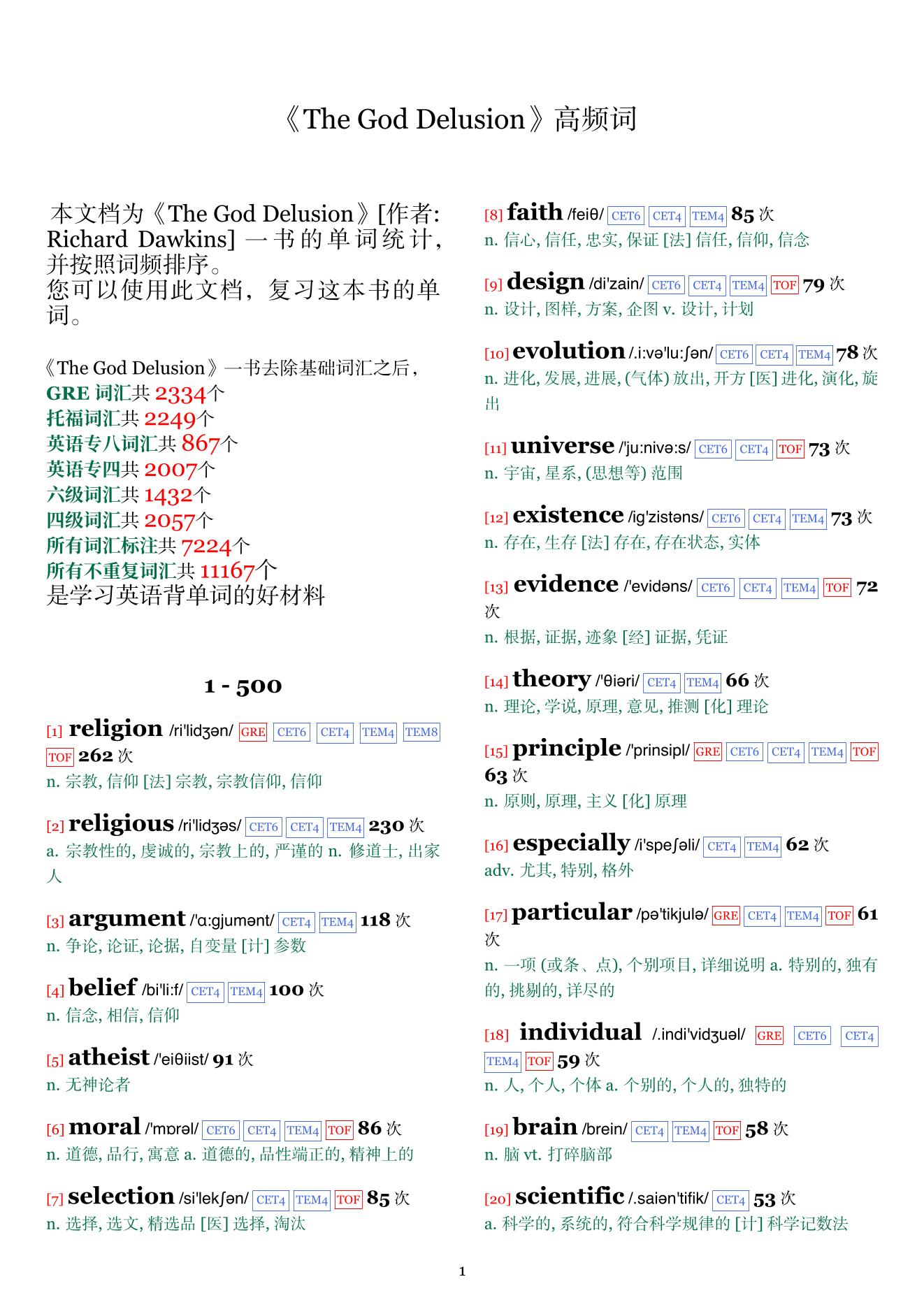 The God Delusion词频统计