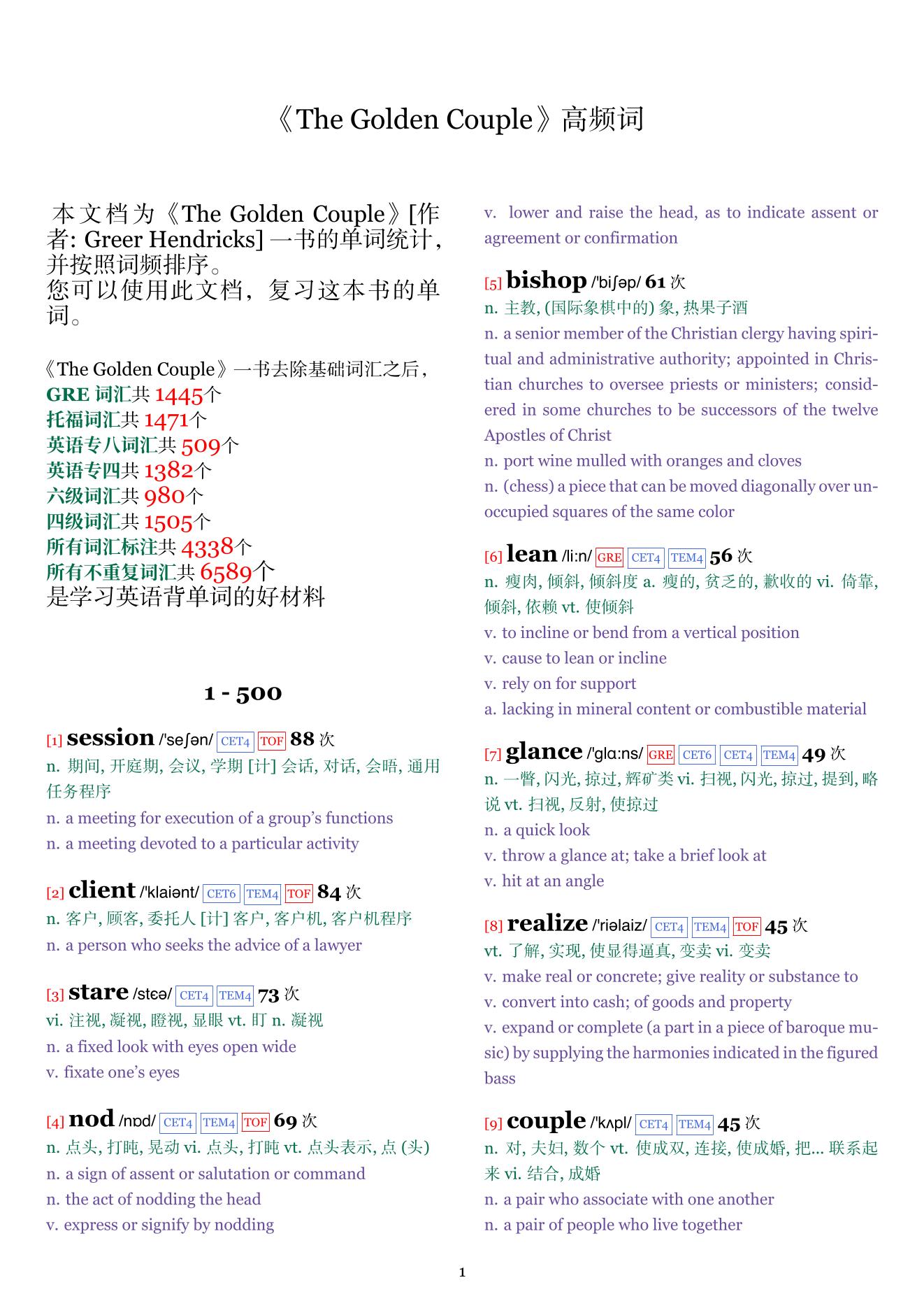 The Golden Couple词频统计