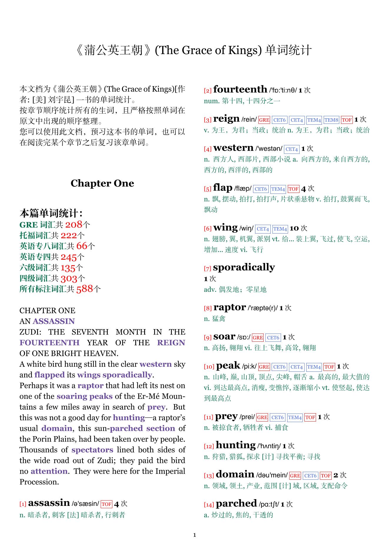 The Grace of Kings章节单词统计