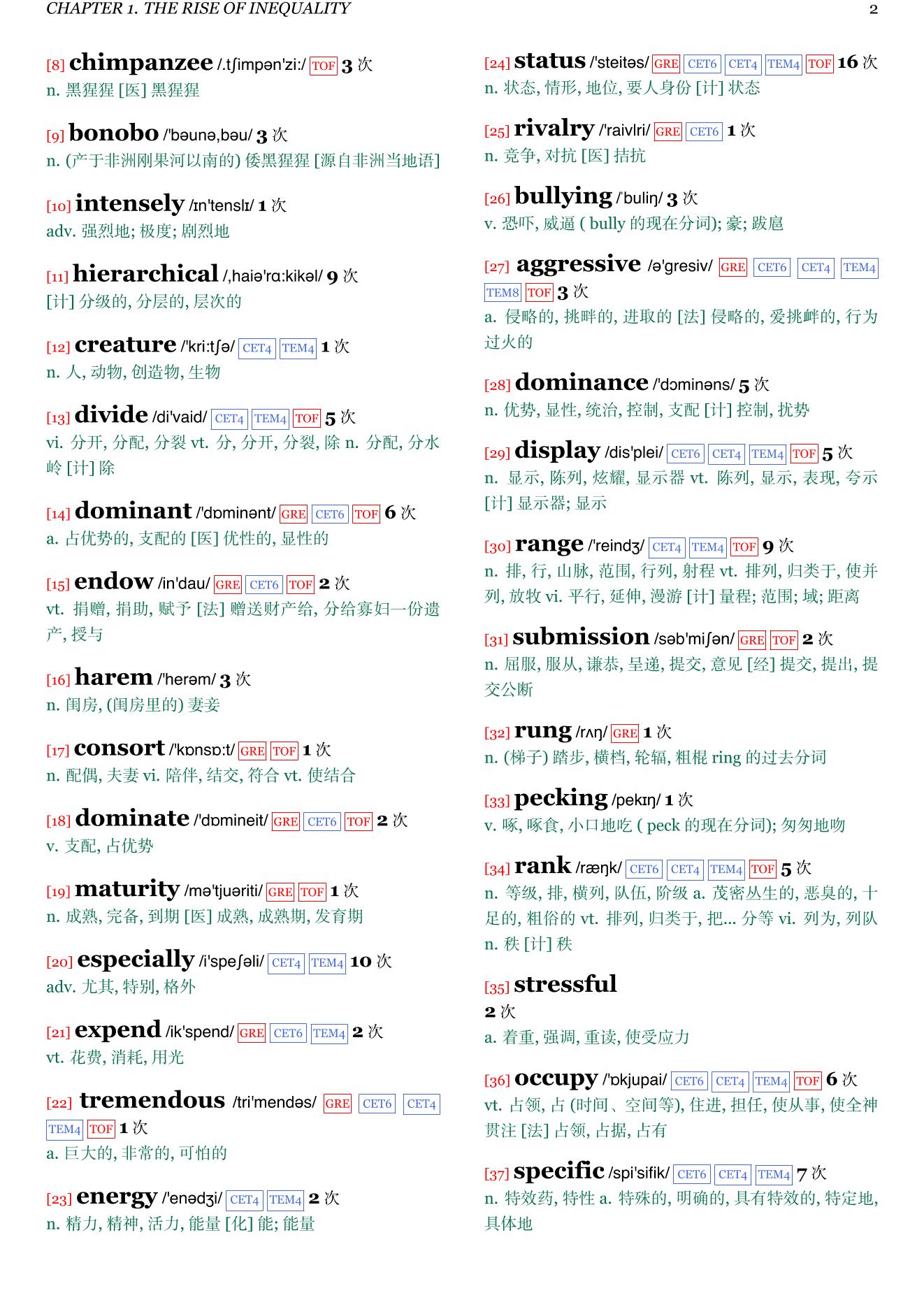 The Great Leveler: Violence and the History of Inequality from the Stone Age to the Twenty-First Century章节单词统计