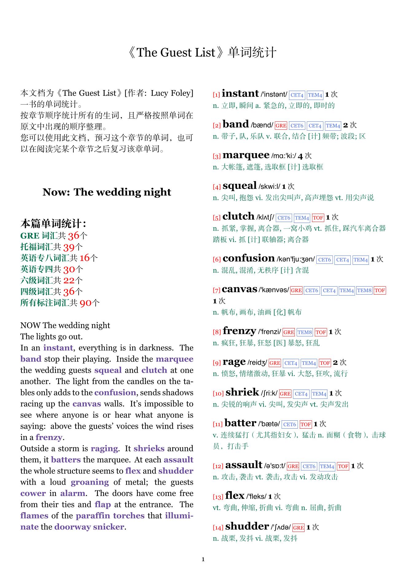The Guest List章节单词统计