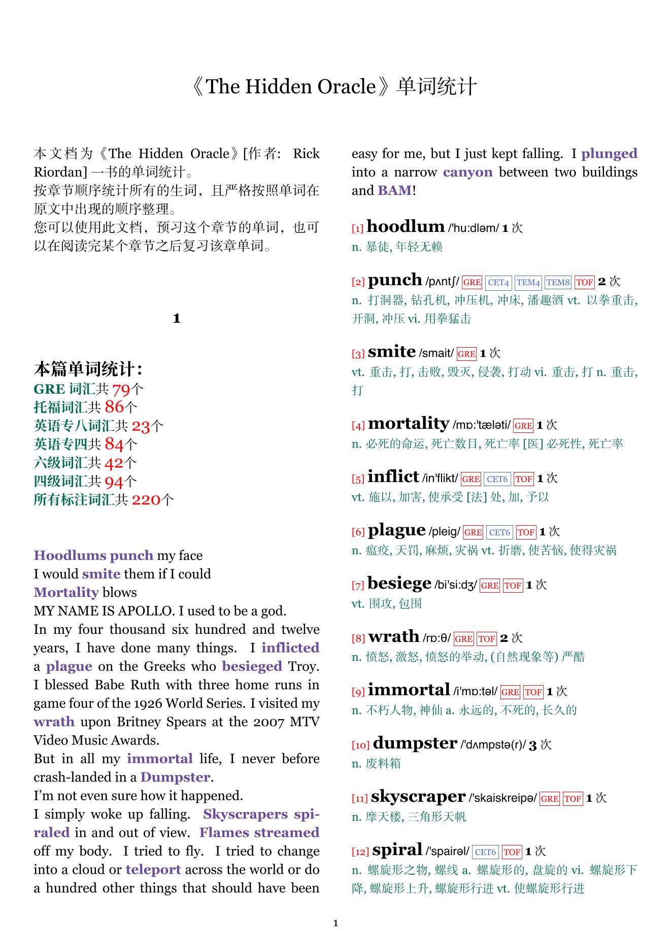 The Hidden Oracle章节单词统计