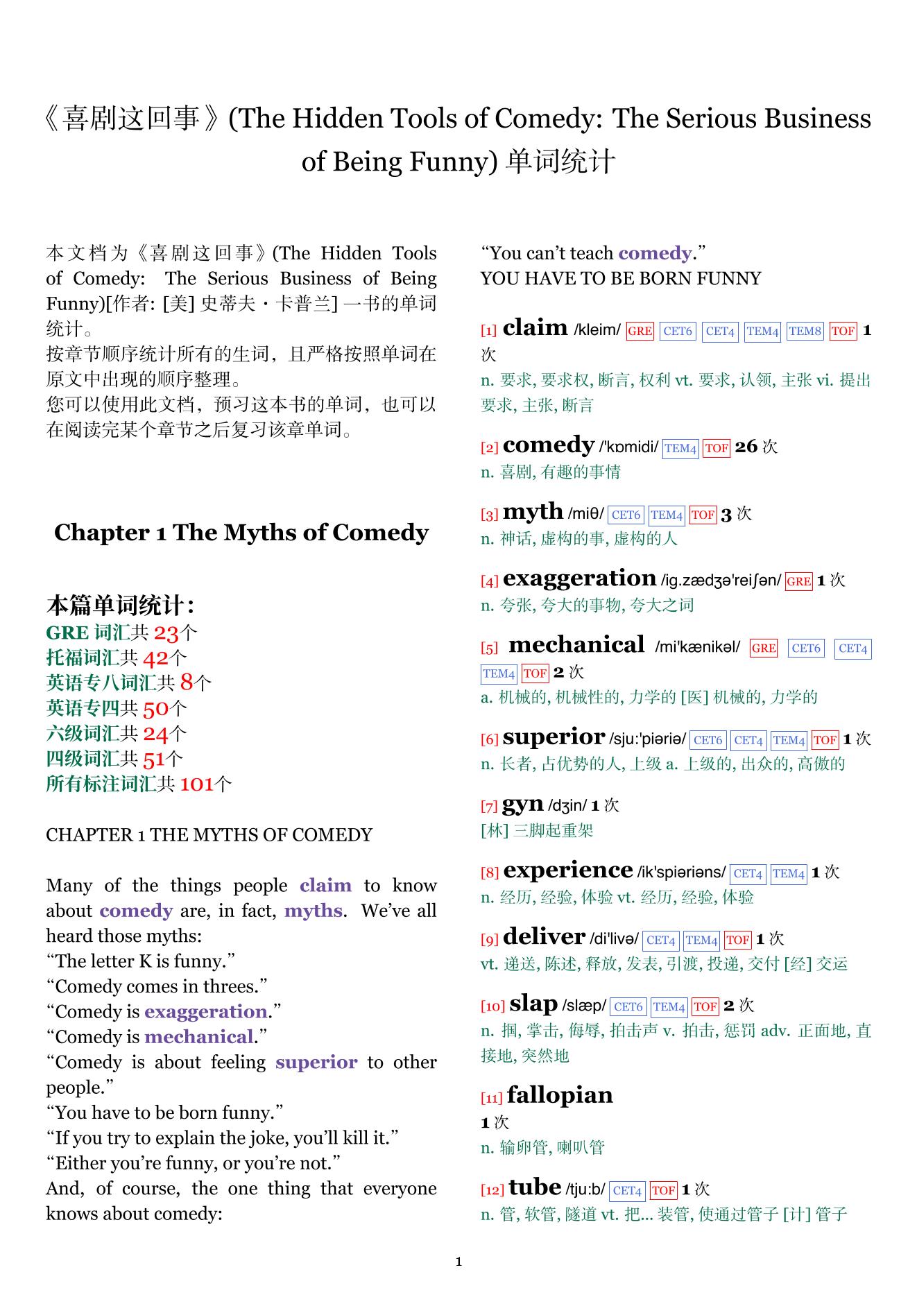 The Hidden Tools of Comedy: The Serious Business of Being Funny章节单词统计