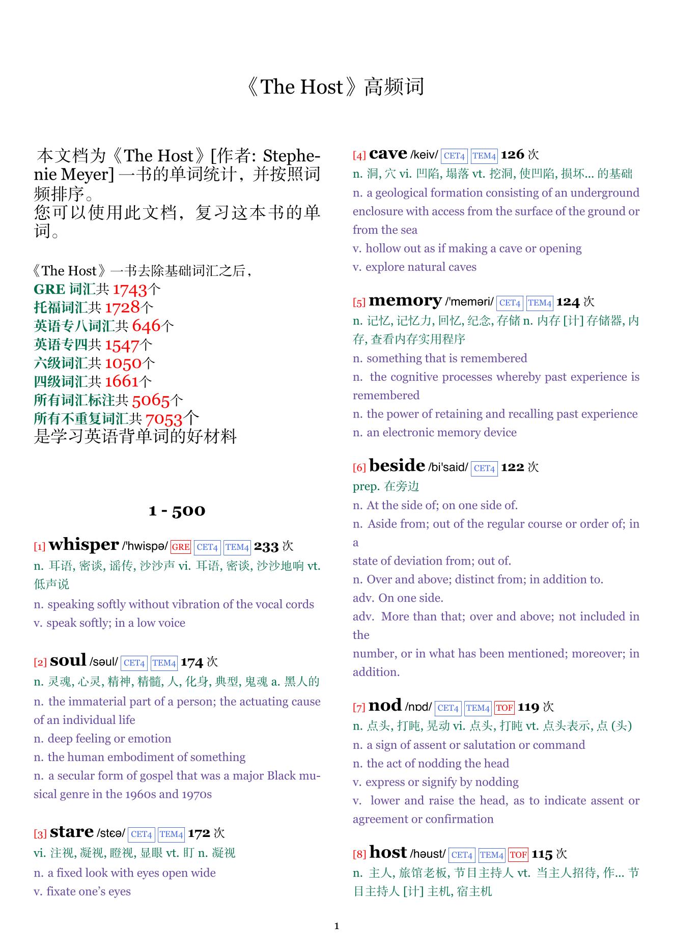 The Host词频统计