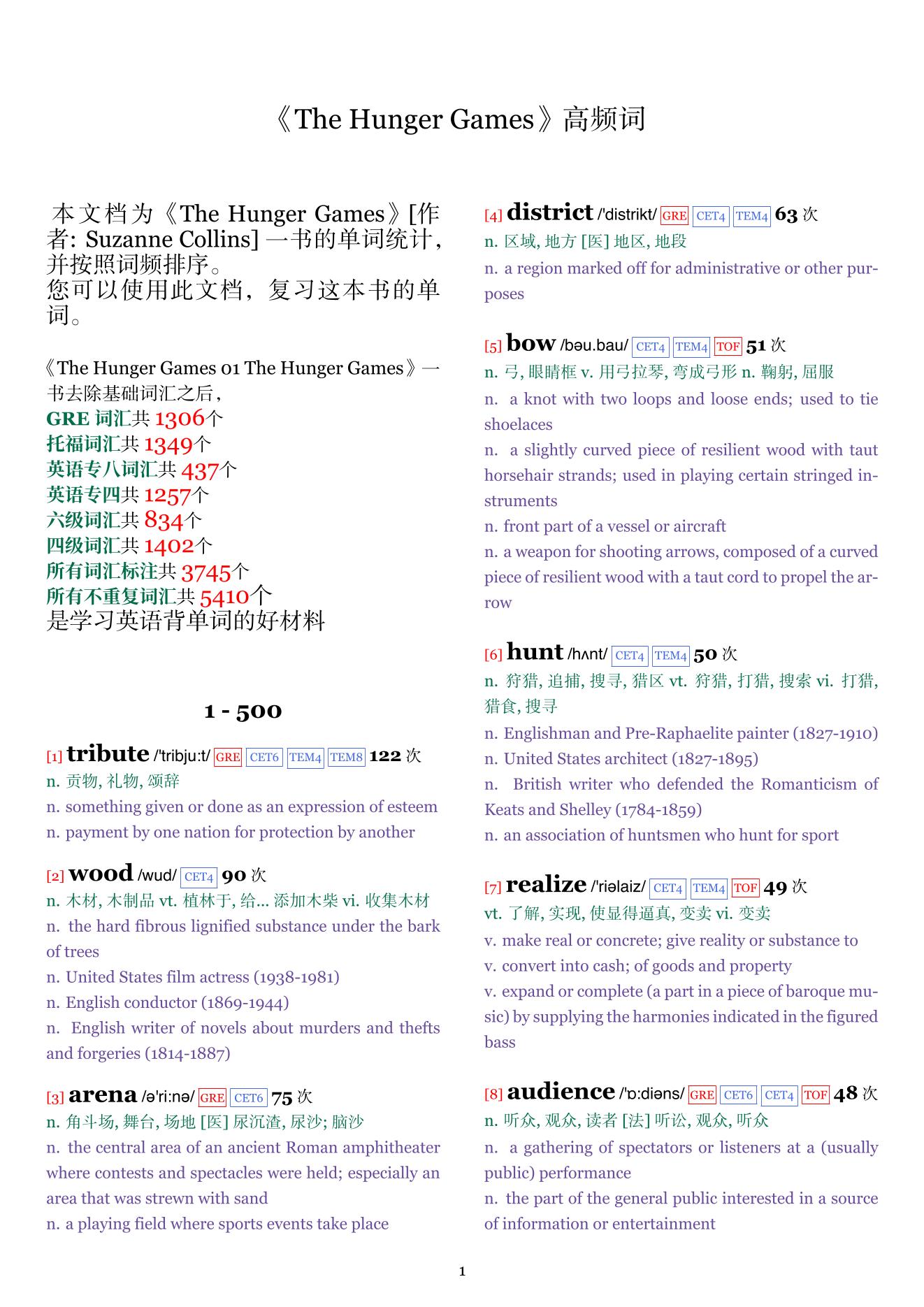 The Hunger Games词频统计
