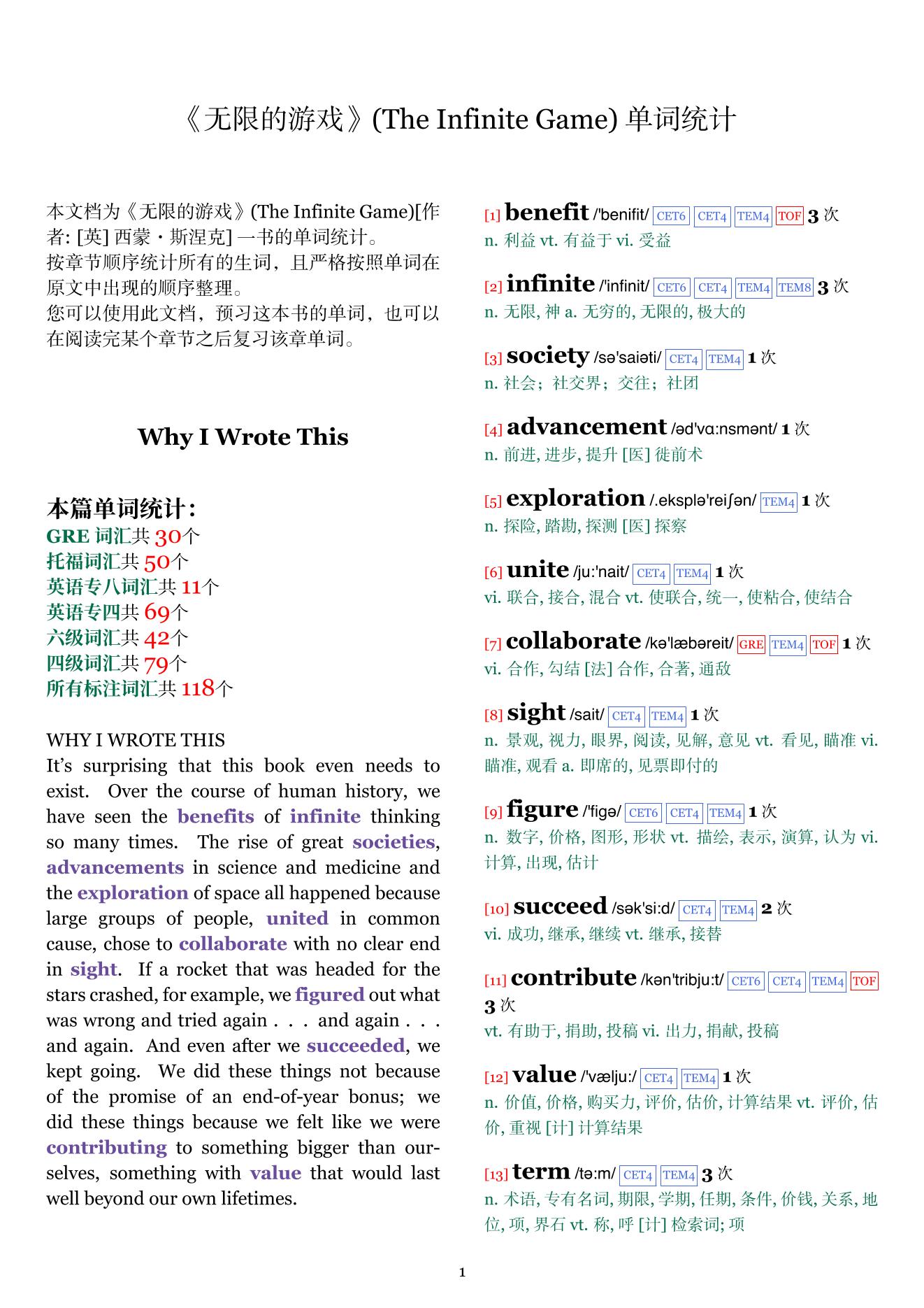 The Infinite Game章节单词统计
