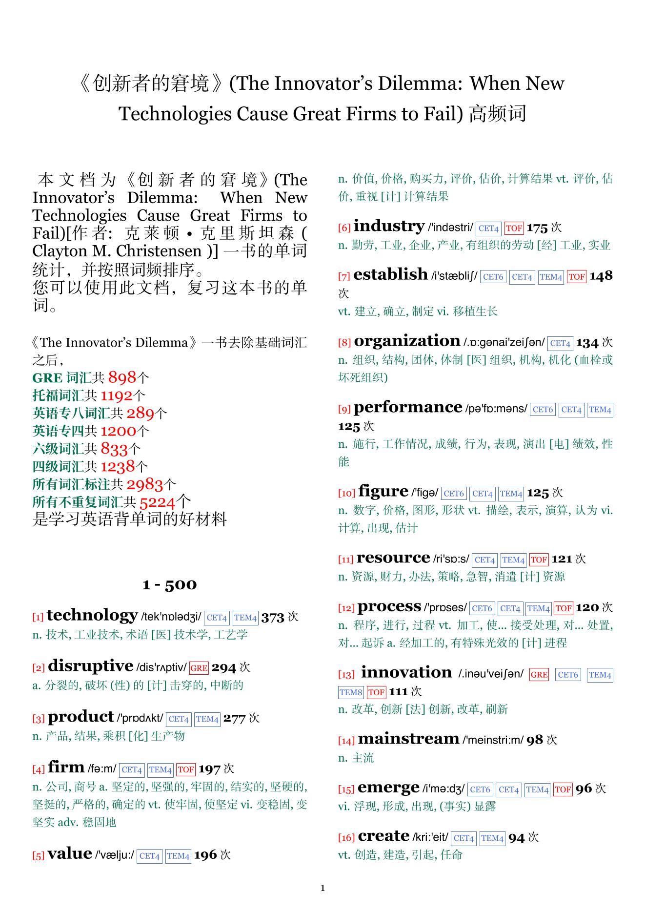 The Innovator's Dilemma: When New Technologies Cause Great Firms to Fail词频统计