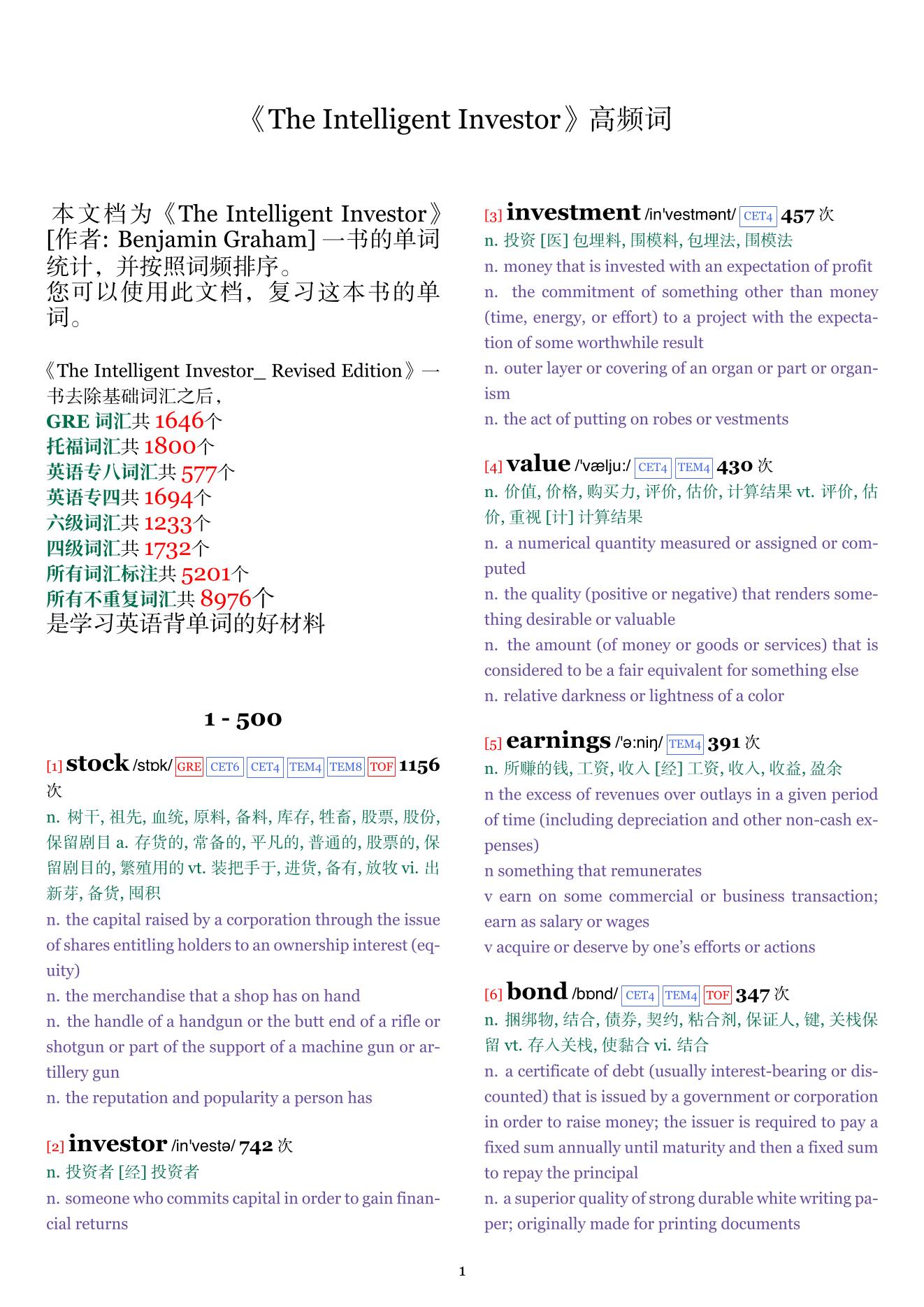 The Intelligent Investor词频统计