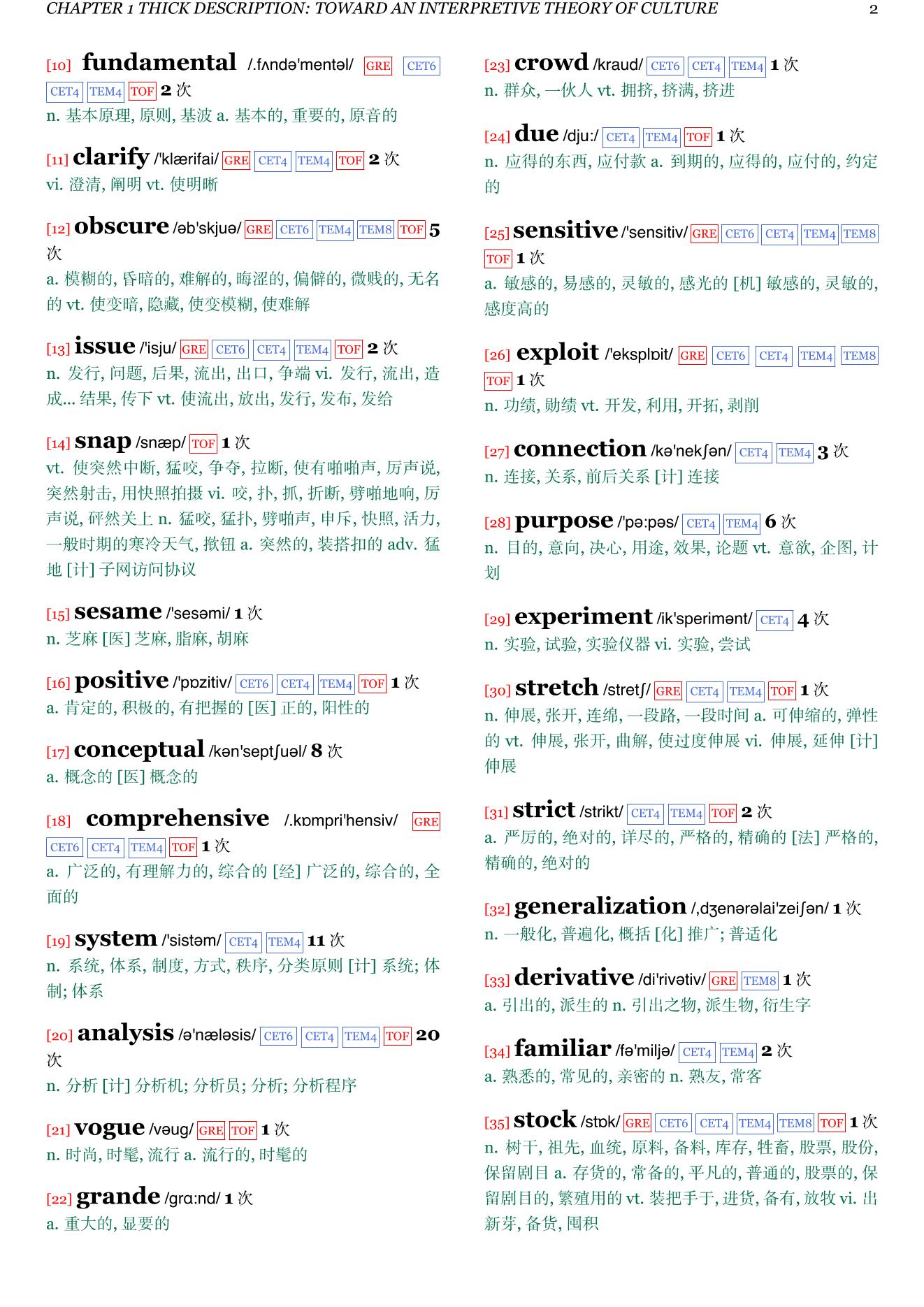 The Interpretation of Cultures章节单词统计
