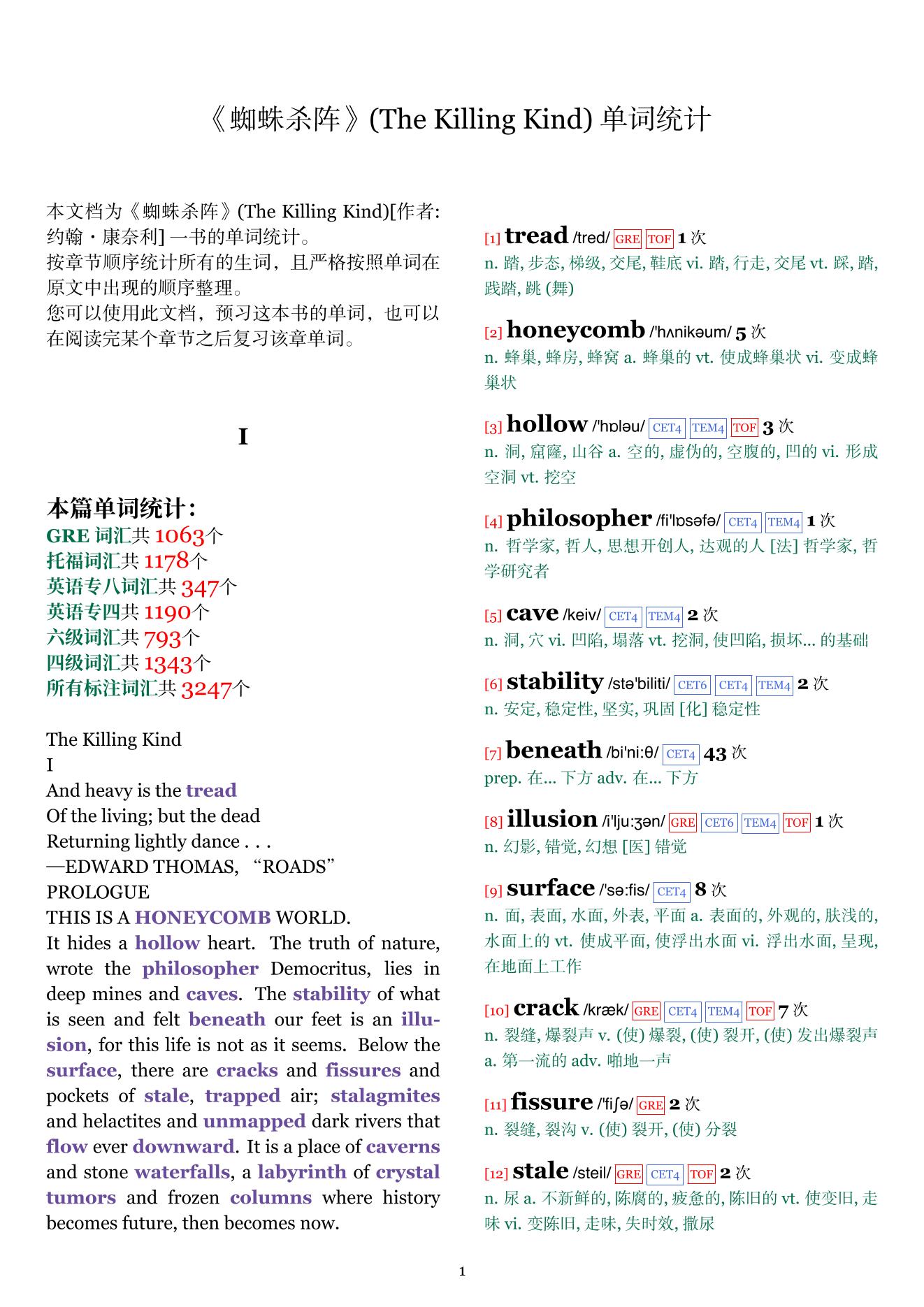 The Killing Kind章节单词统计