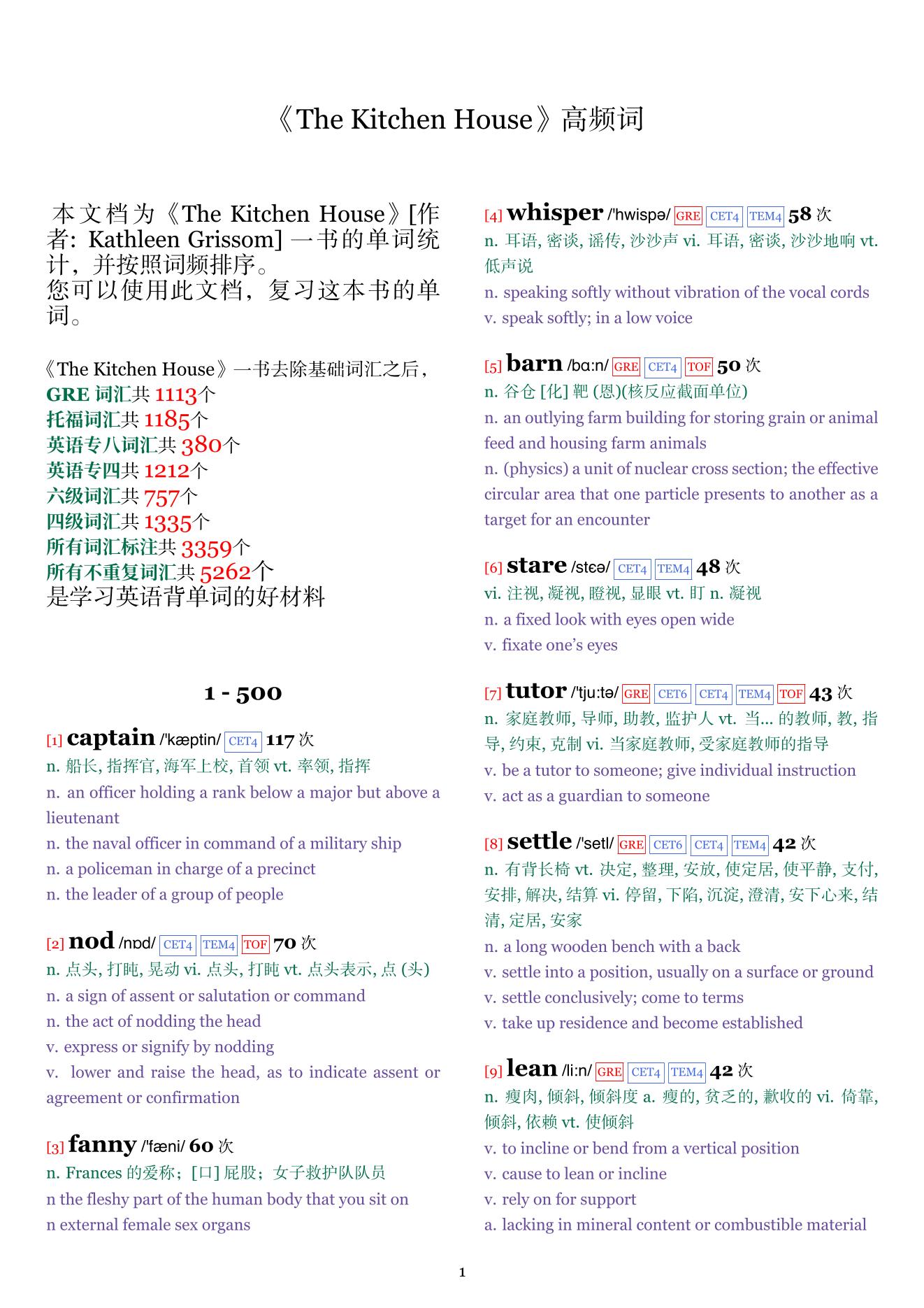 The Kitchen House词频统计