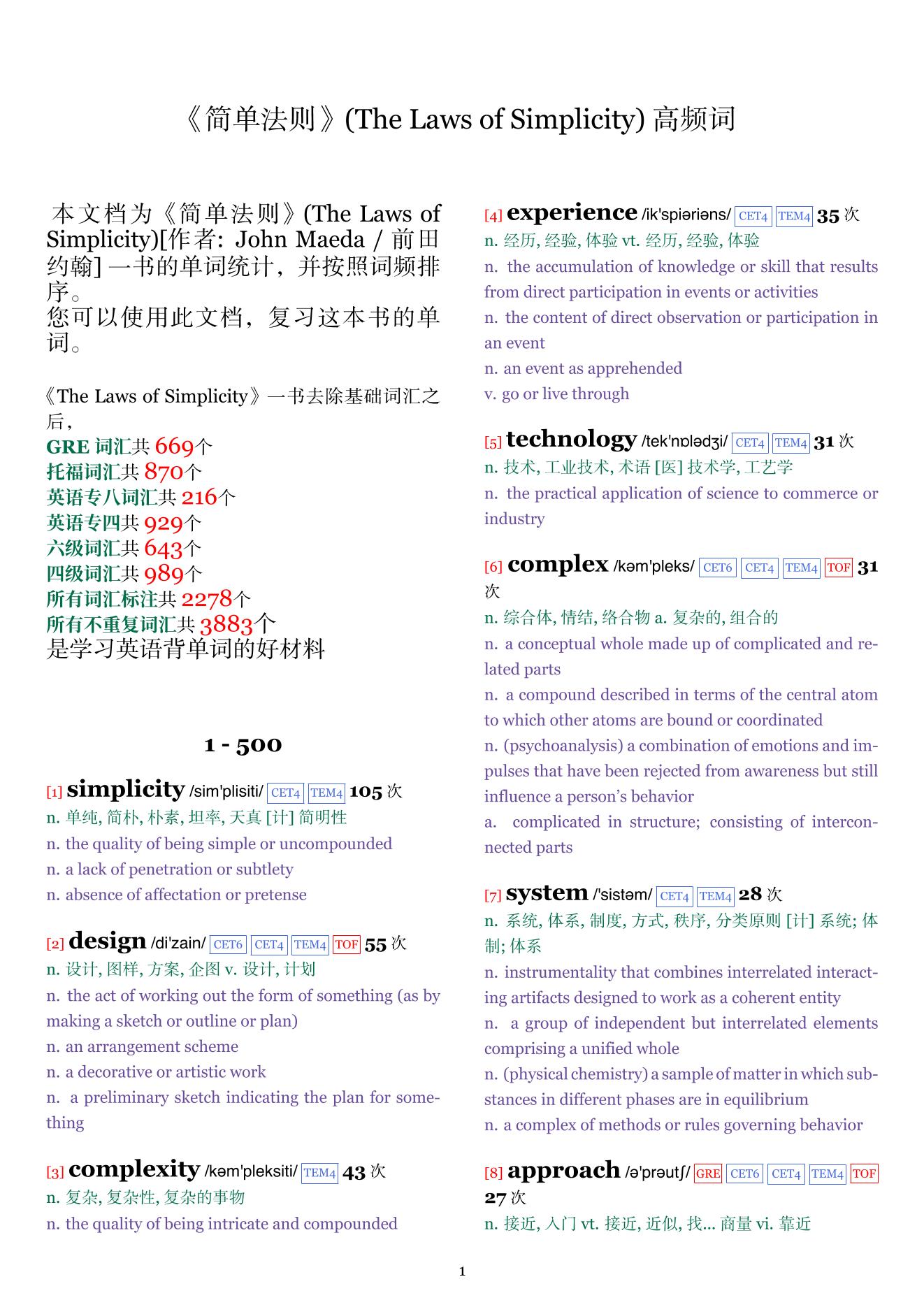 The Laws of Simplicity词频统计