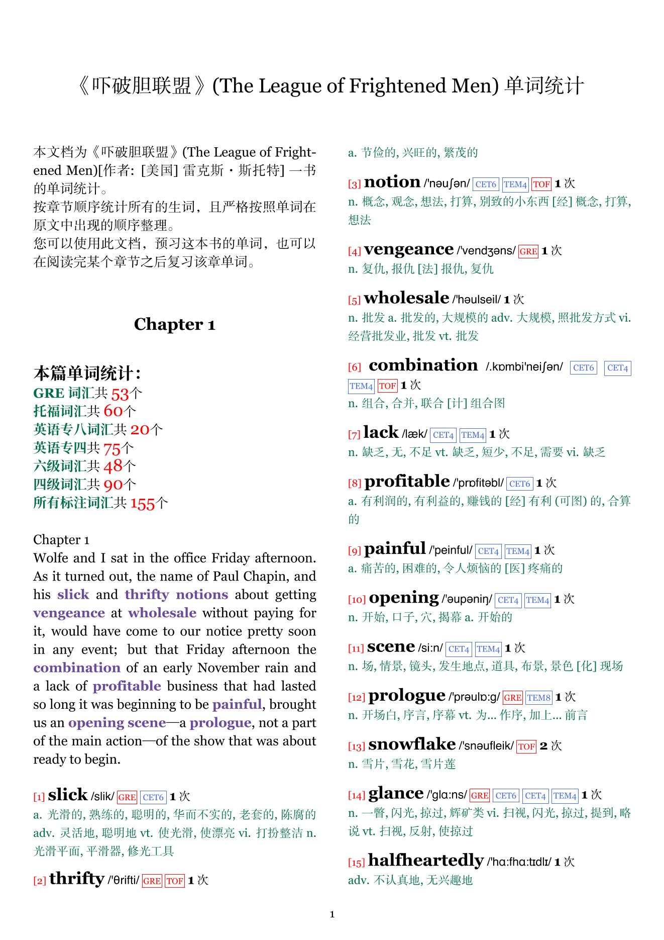 The League of Frightened Men章节单词统计