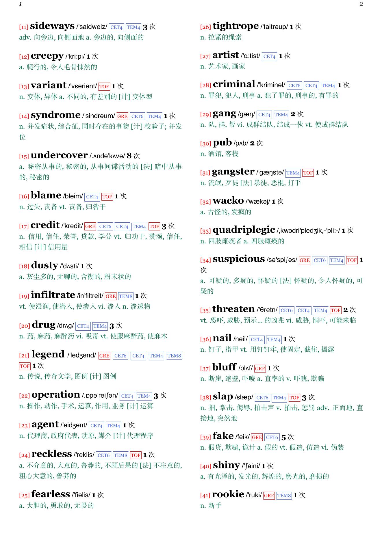 The Likeness章节单词统计