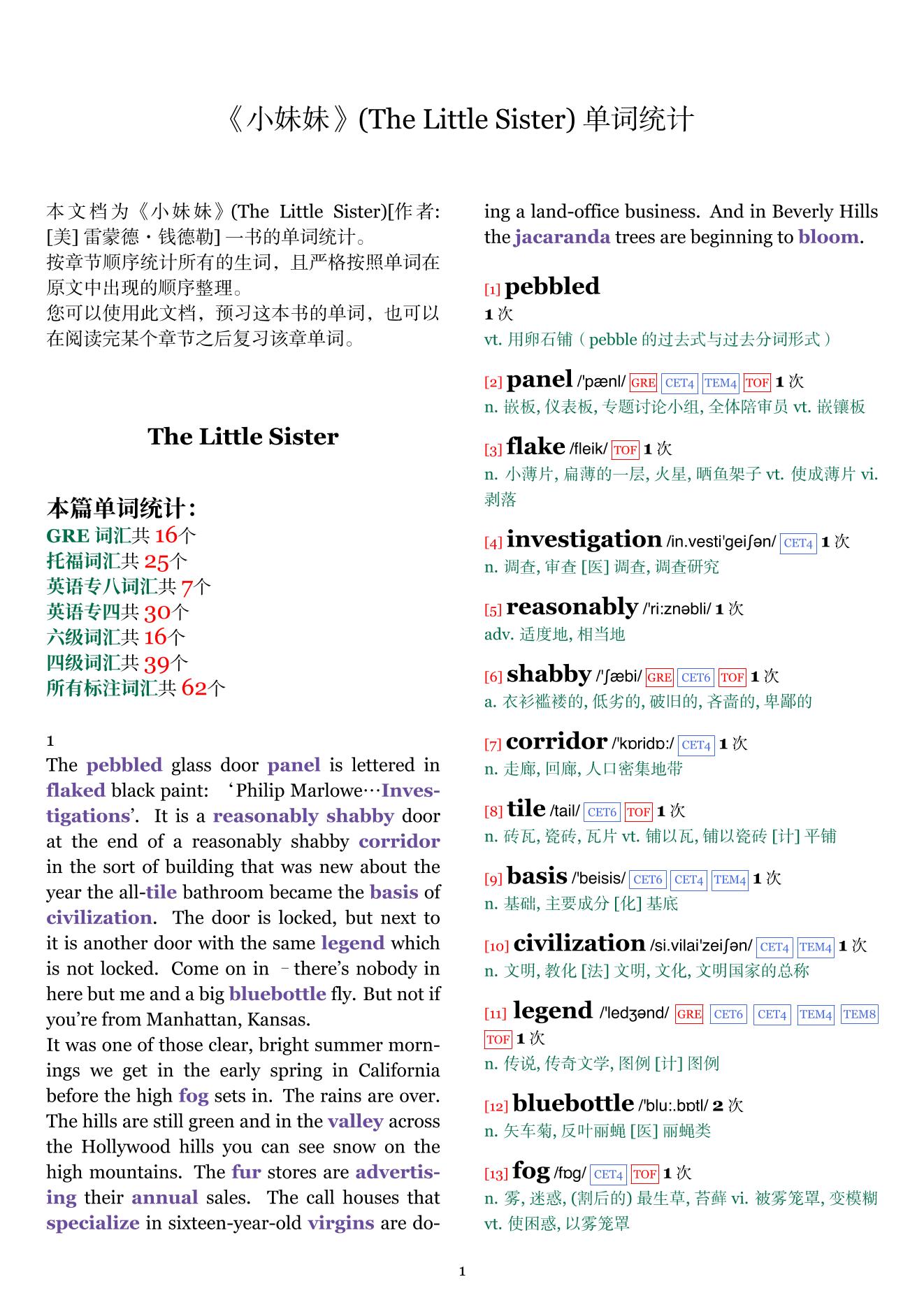 The Little Sister章节单词统计