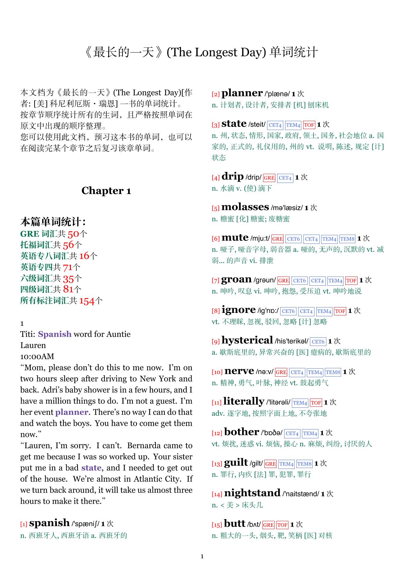 The Longest Day章节单词统计