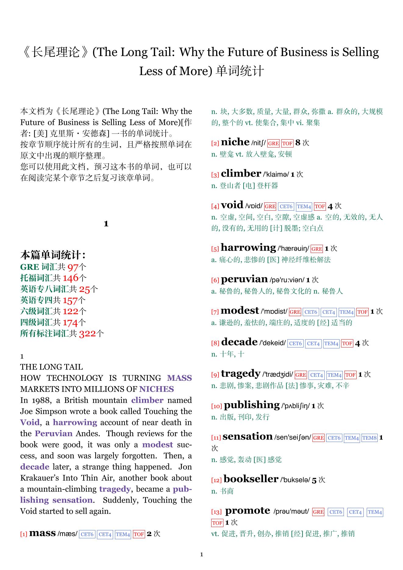 The Long Tail: Why the Future of Business is Selling Less of More章节单词统计