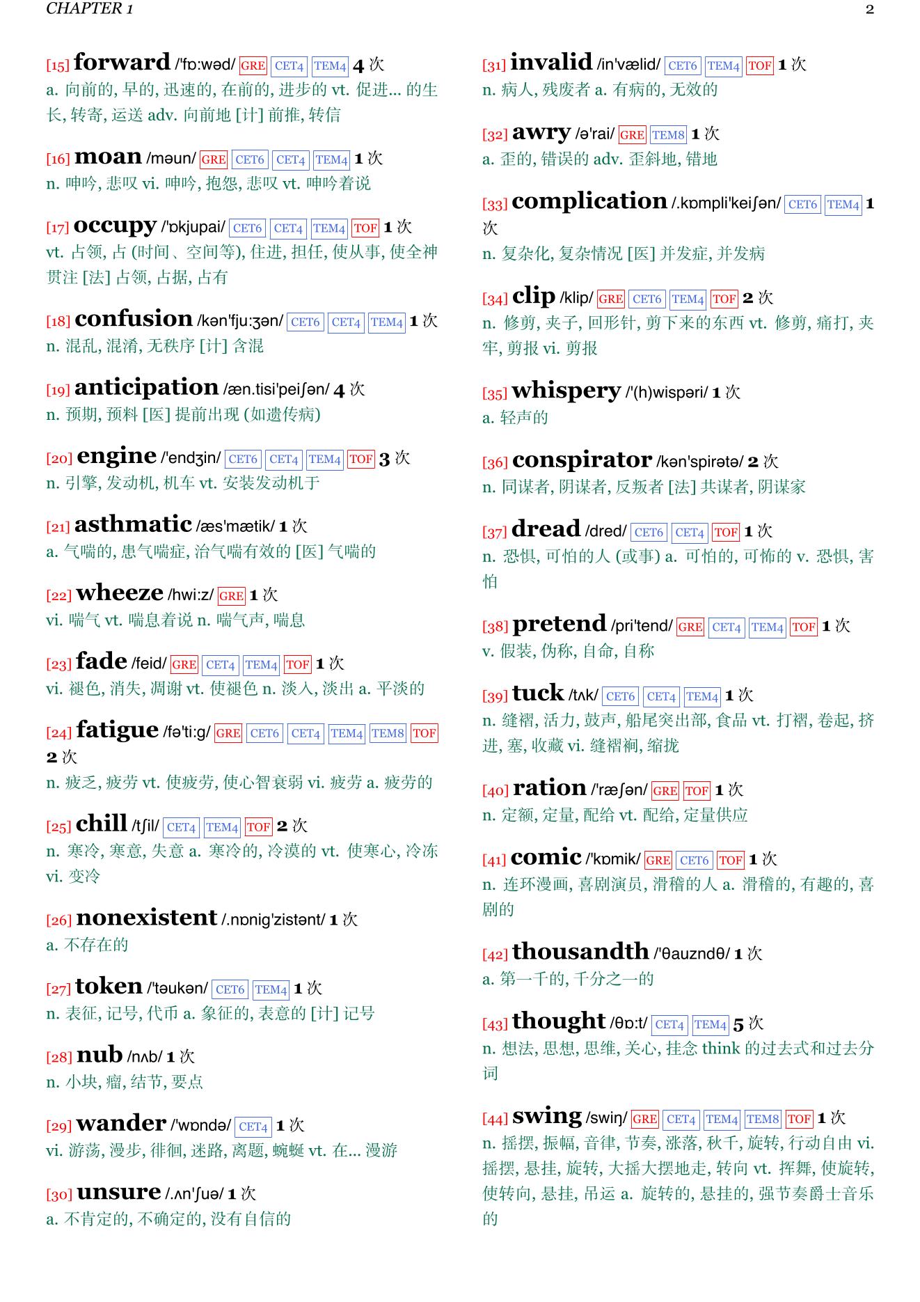 The Long Walk章节单词统计