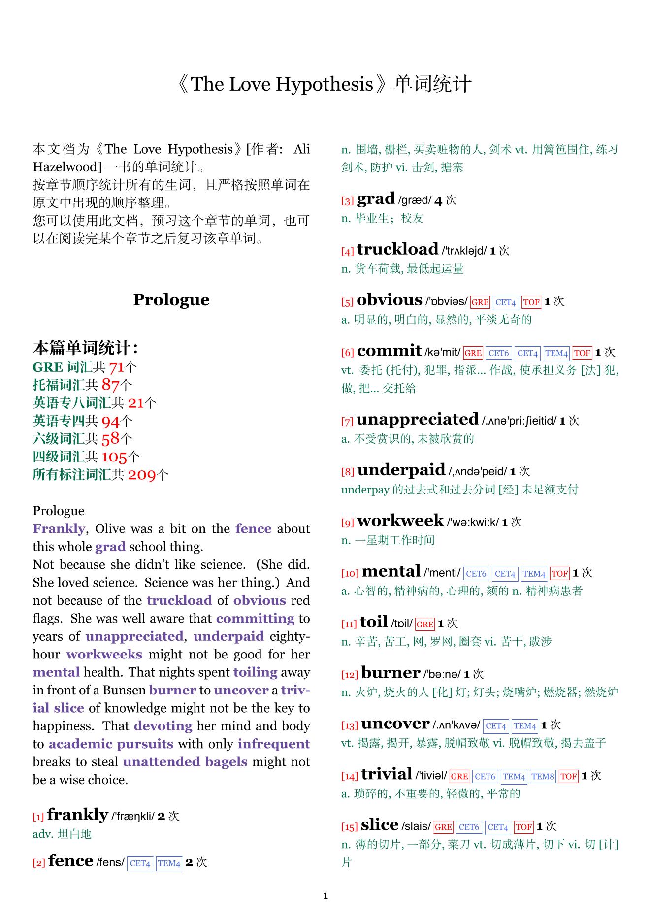 The Love Hypothesis章节单词统计