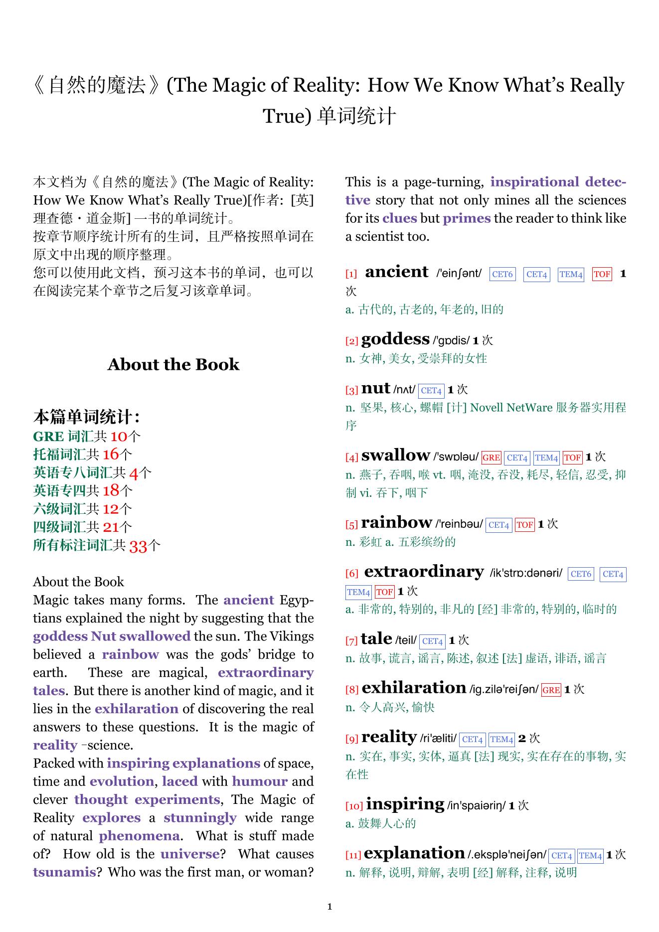 The Magic of Reality: How We Know What's Really True章节单词统计