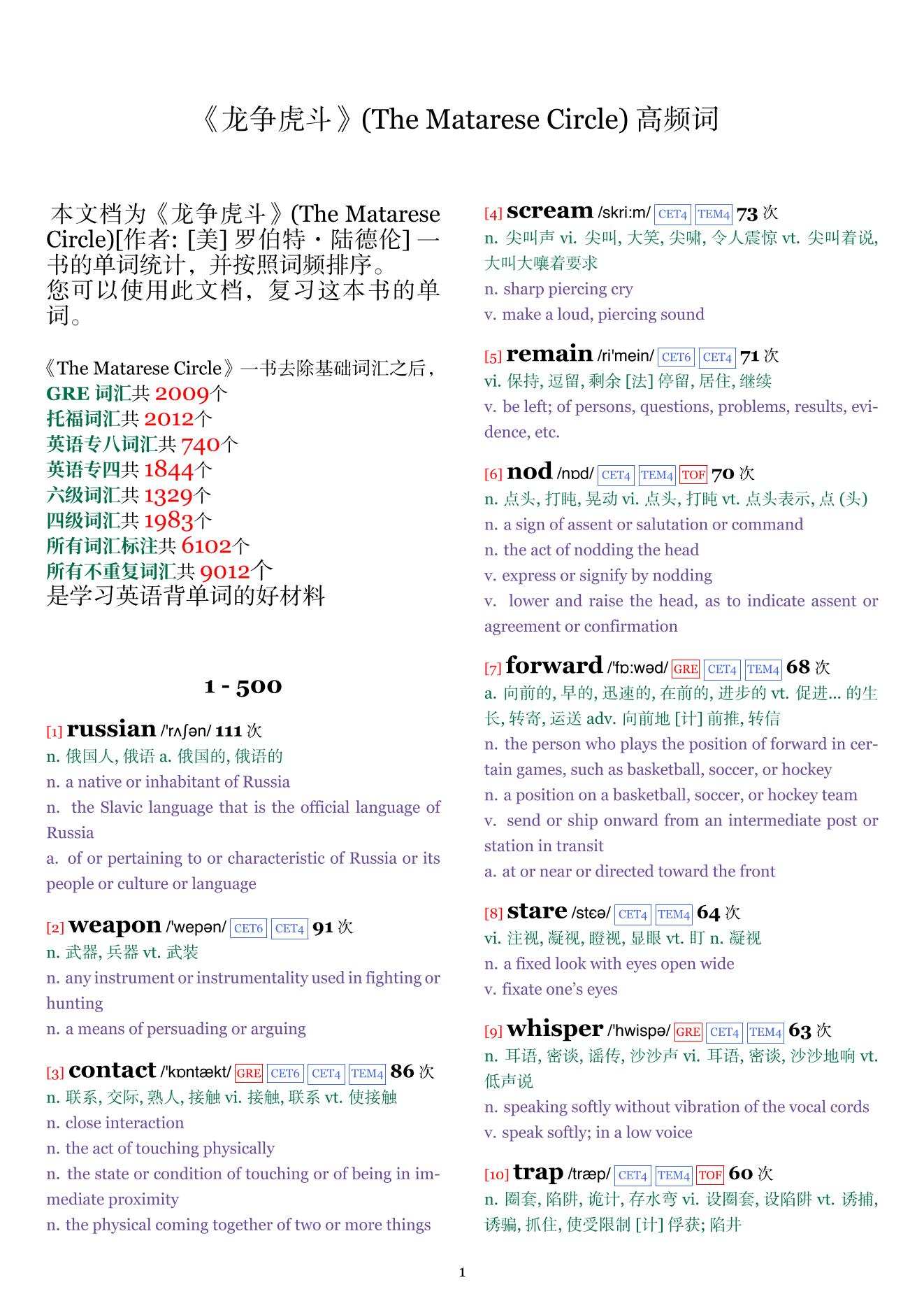 The Matarese Circle词频统计