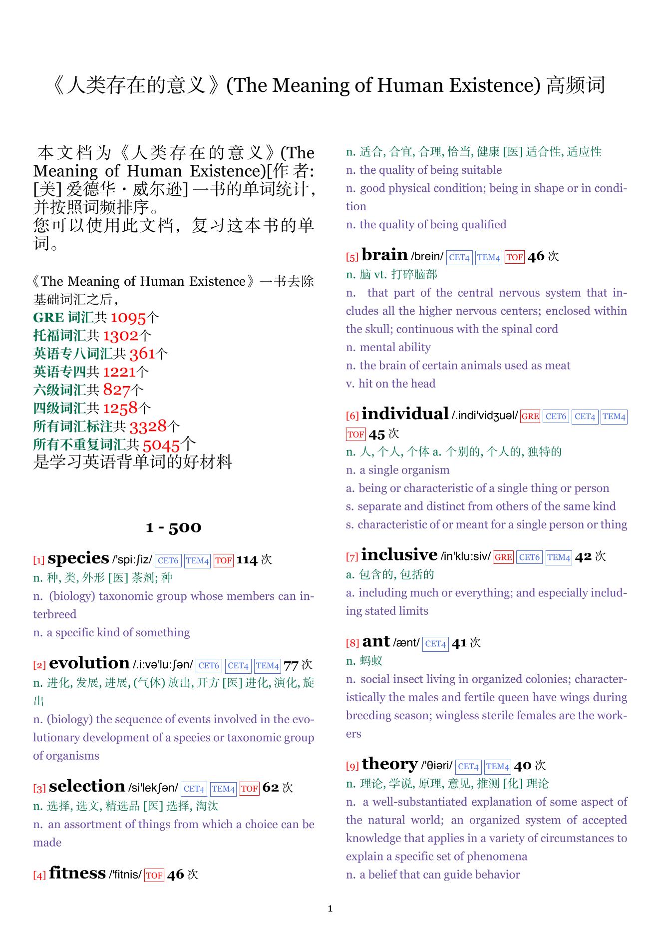 The Meaning of Human Existence词频统计