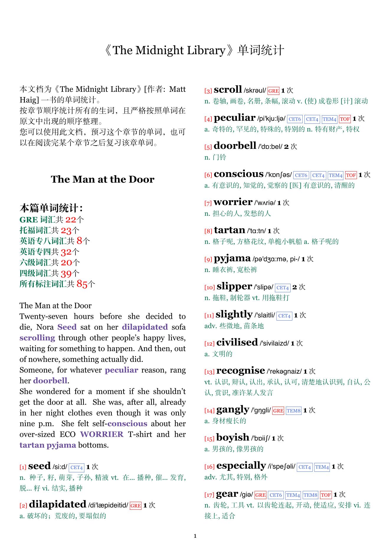 The Midnight Library章节单词统计
