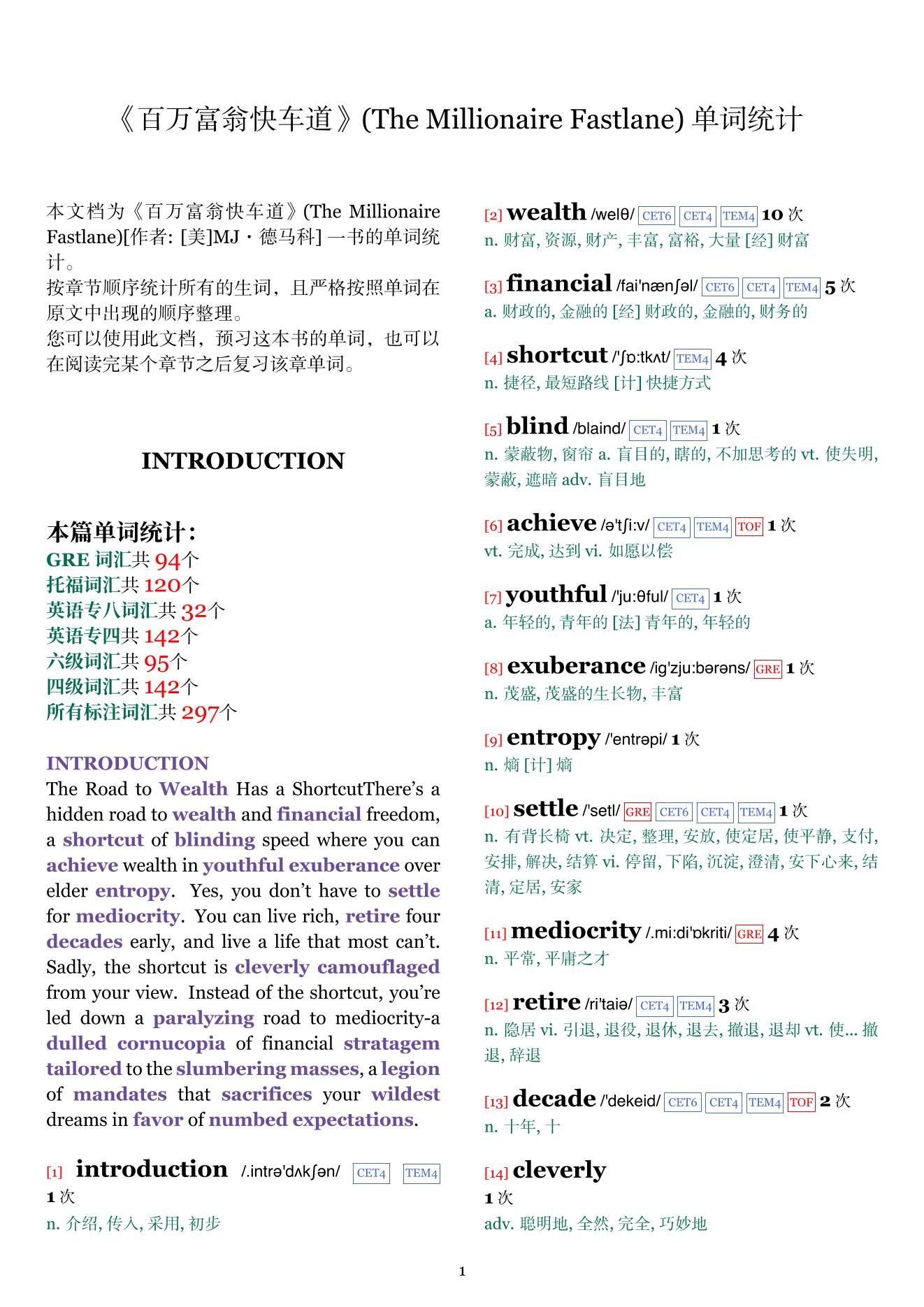 The Millionaire Fastlane章节单词统计