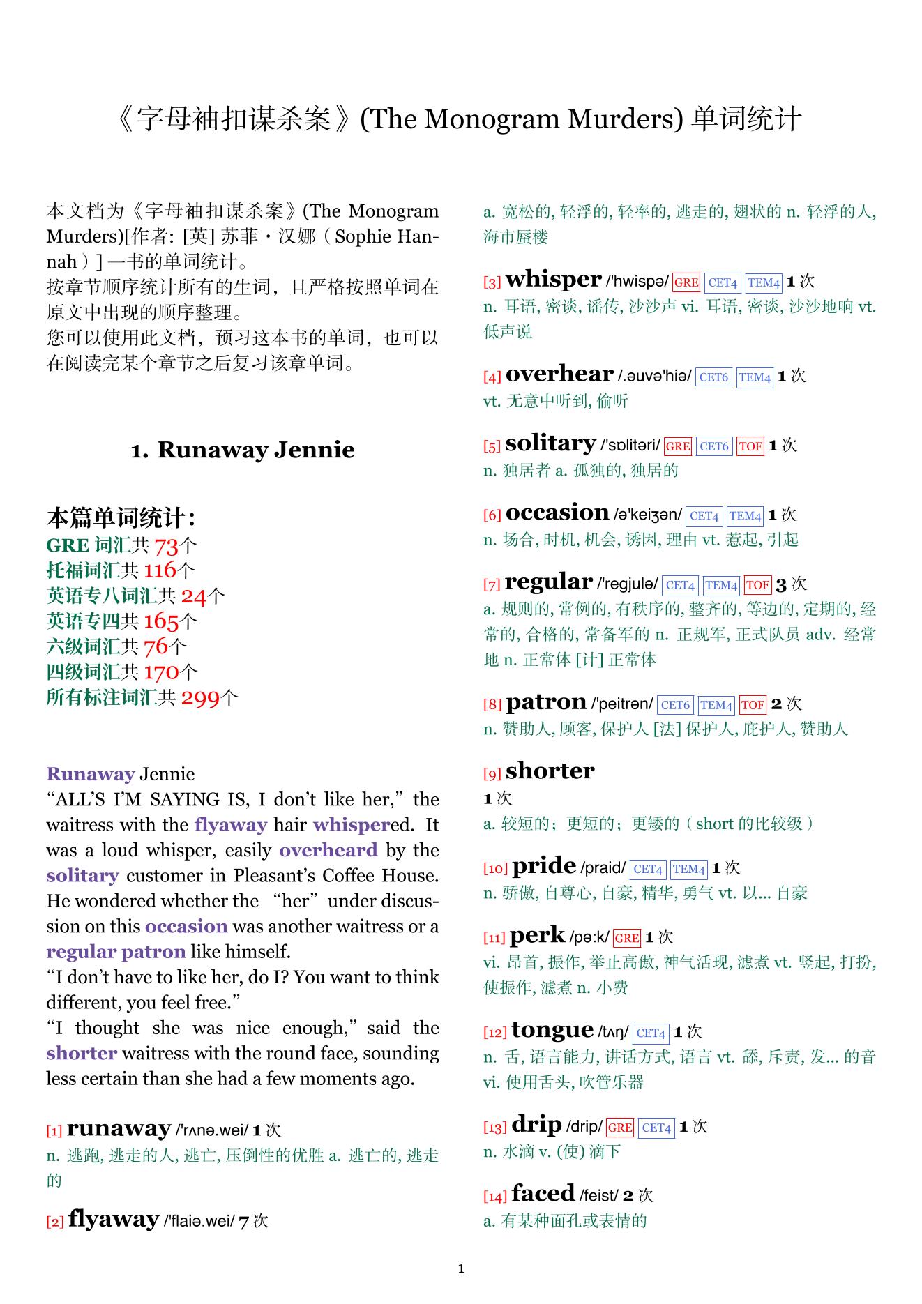 The Monogram Murders章节单词统计