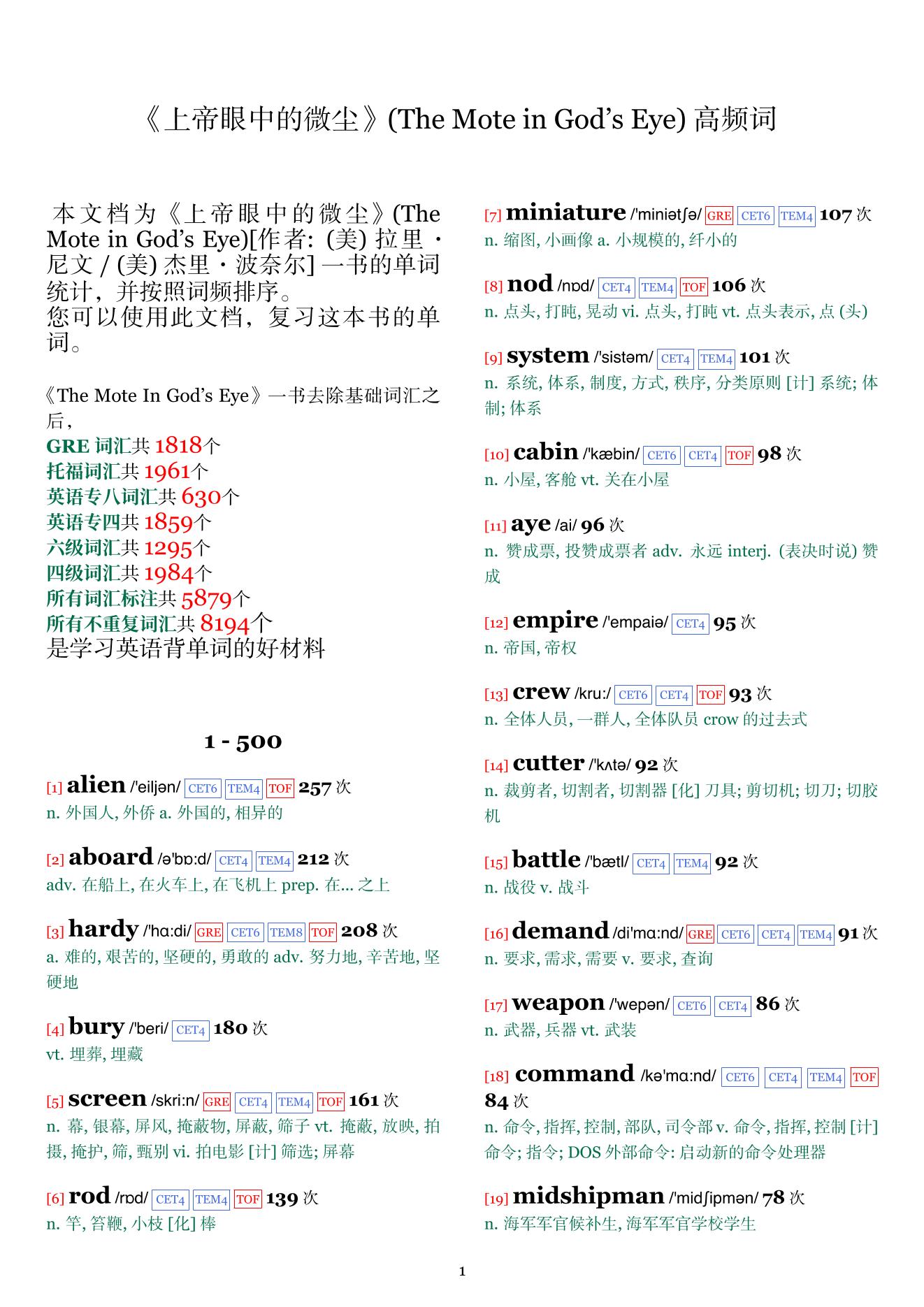 The Mote in God's Eye词频统计