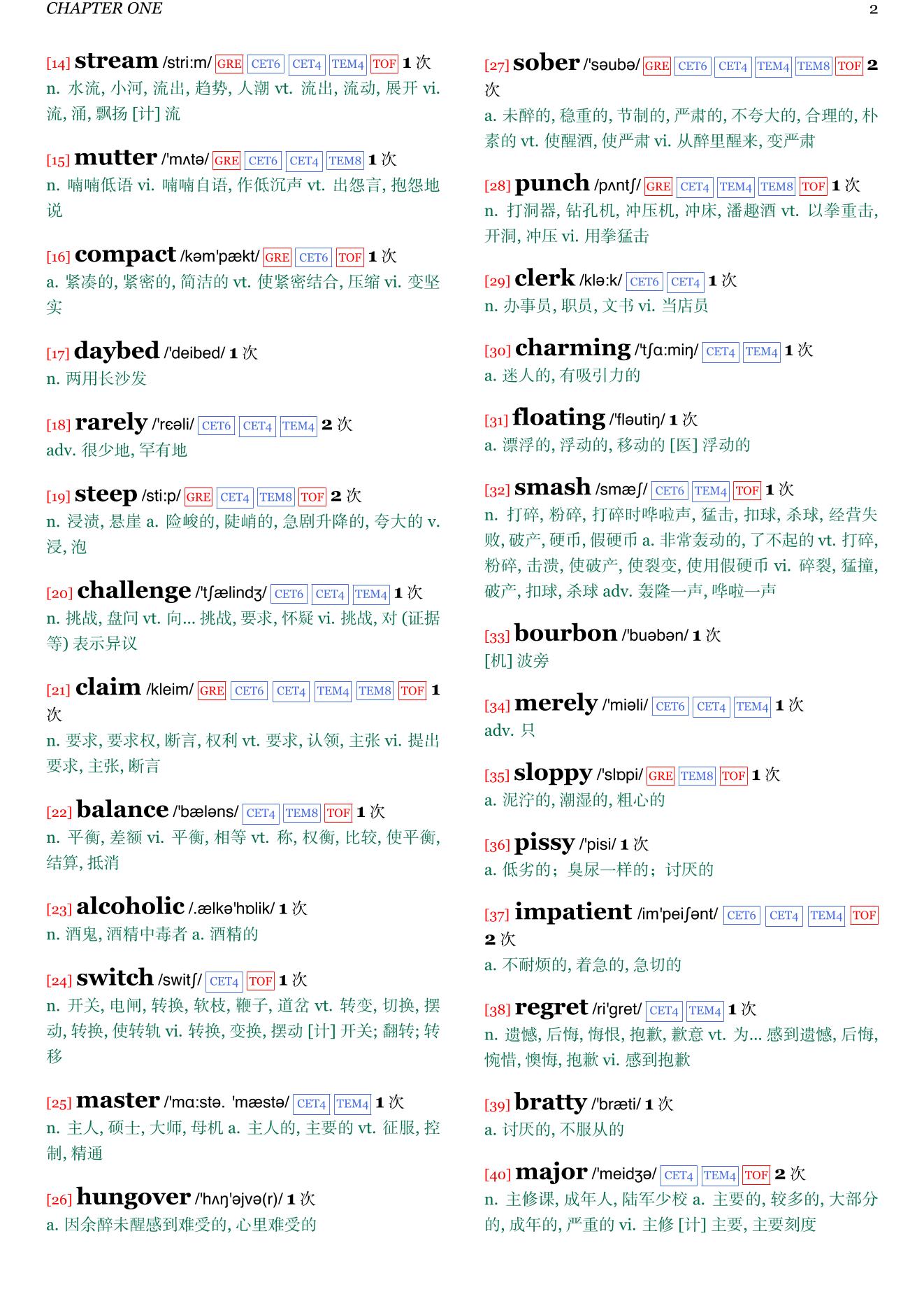 The Night She Disappeared章节单词统计