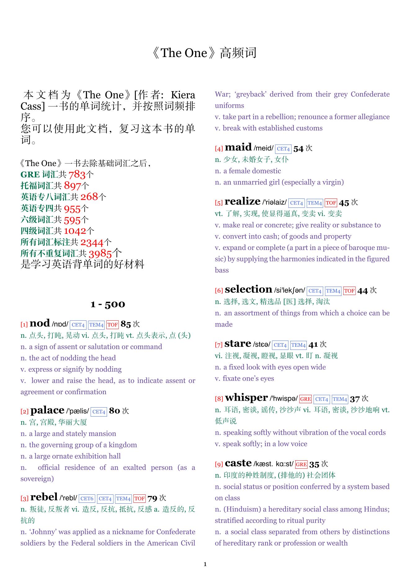 The One词频统计