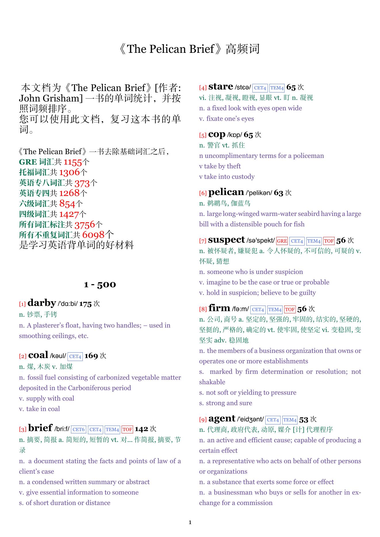 The Pelican Brief词频统计