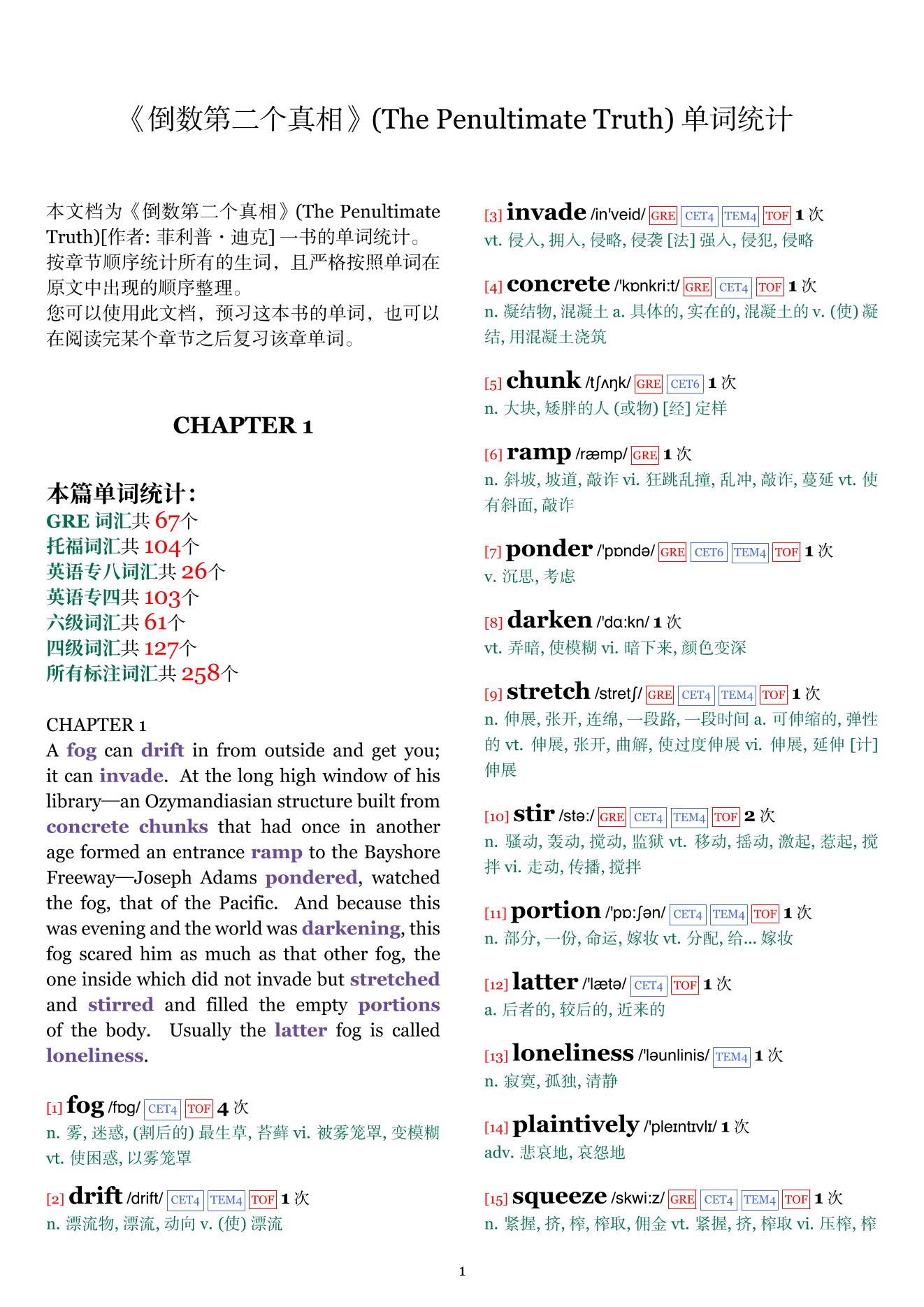 The Penultimate Truth章节单词统计