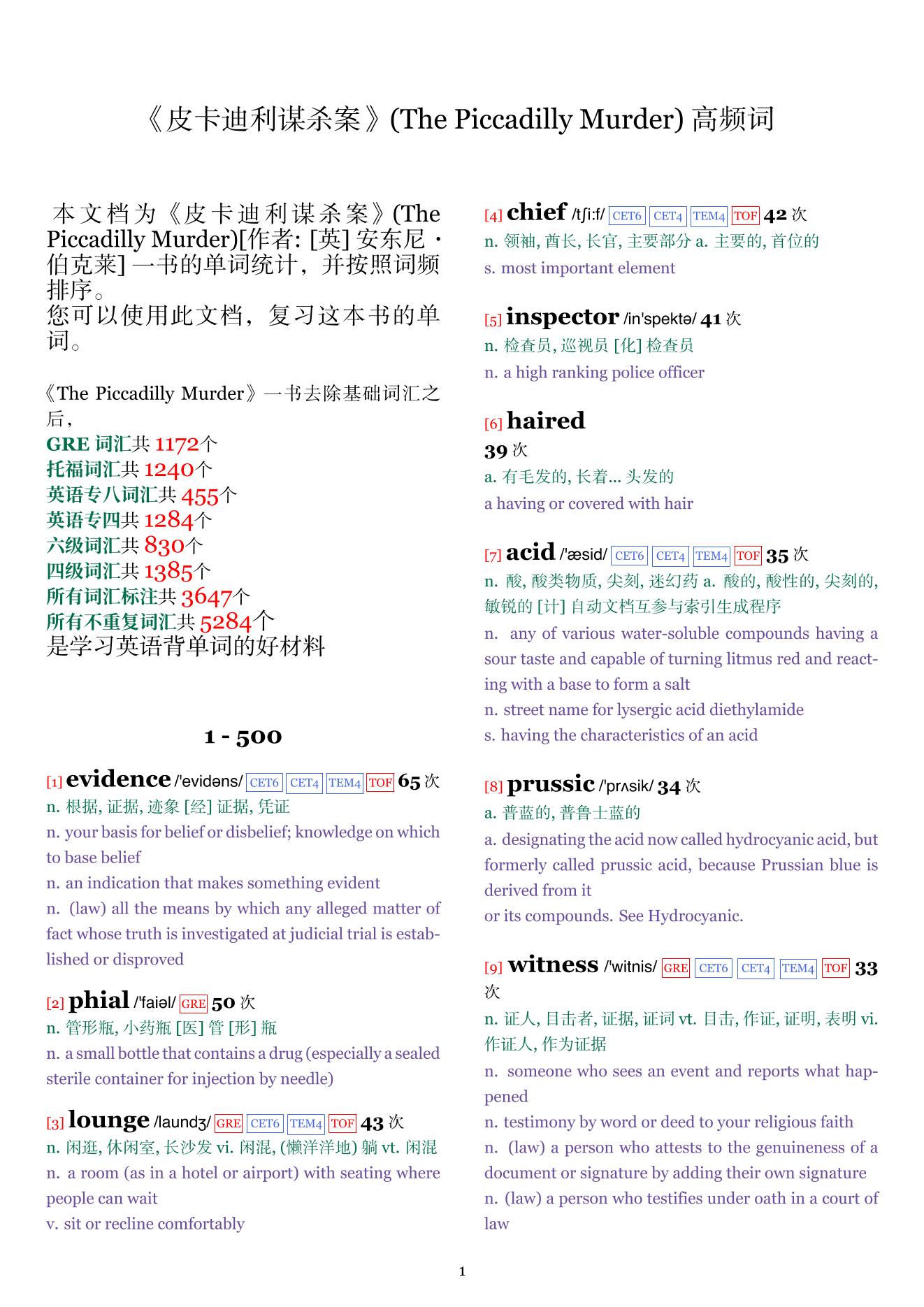 The Piccadilly Murder词频统计