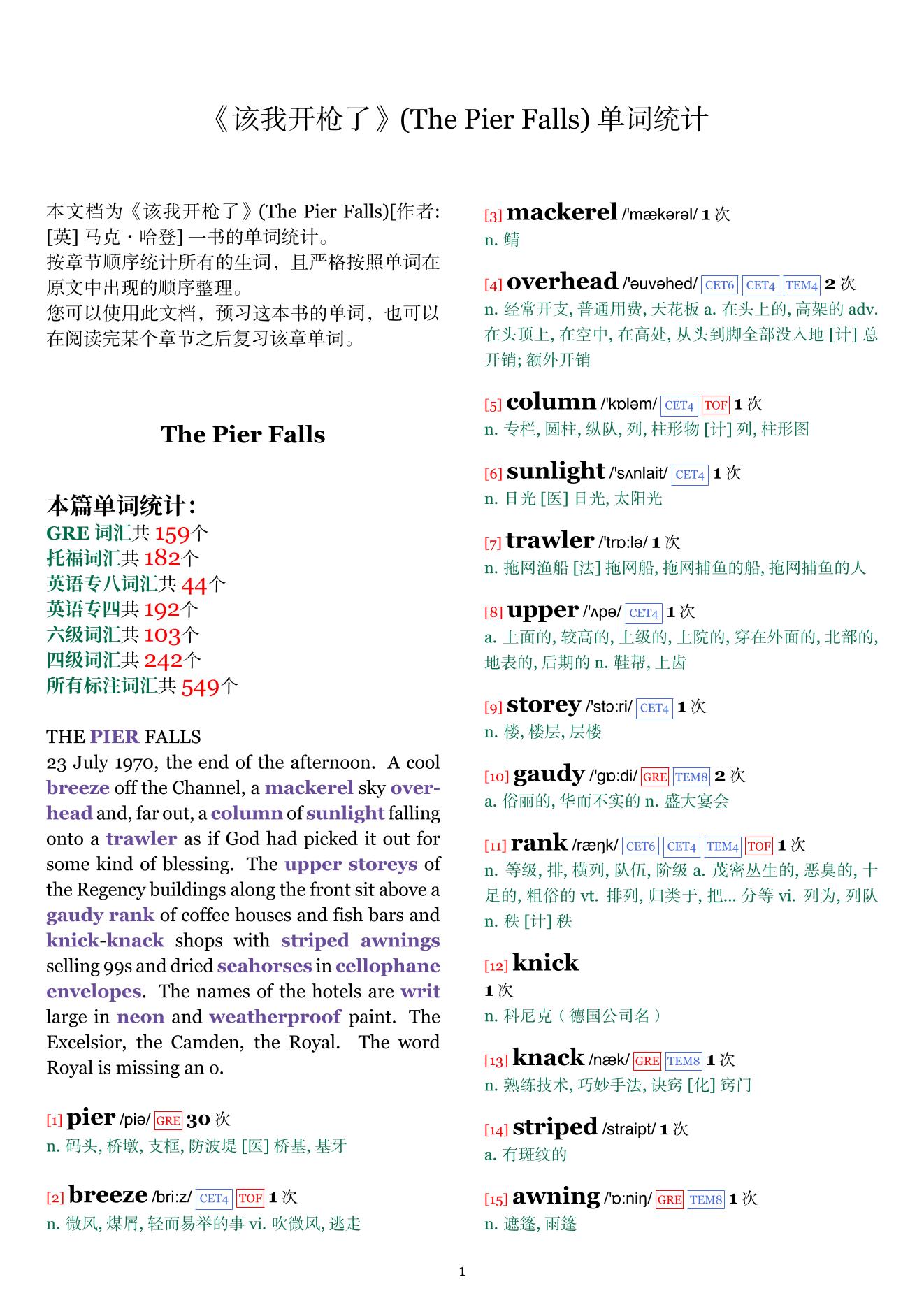 The Pier Falls章节单词统计