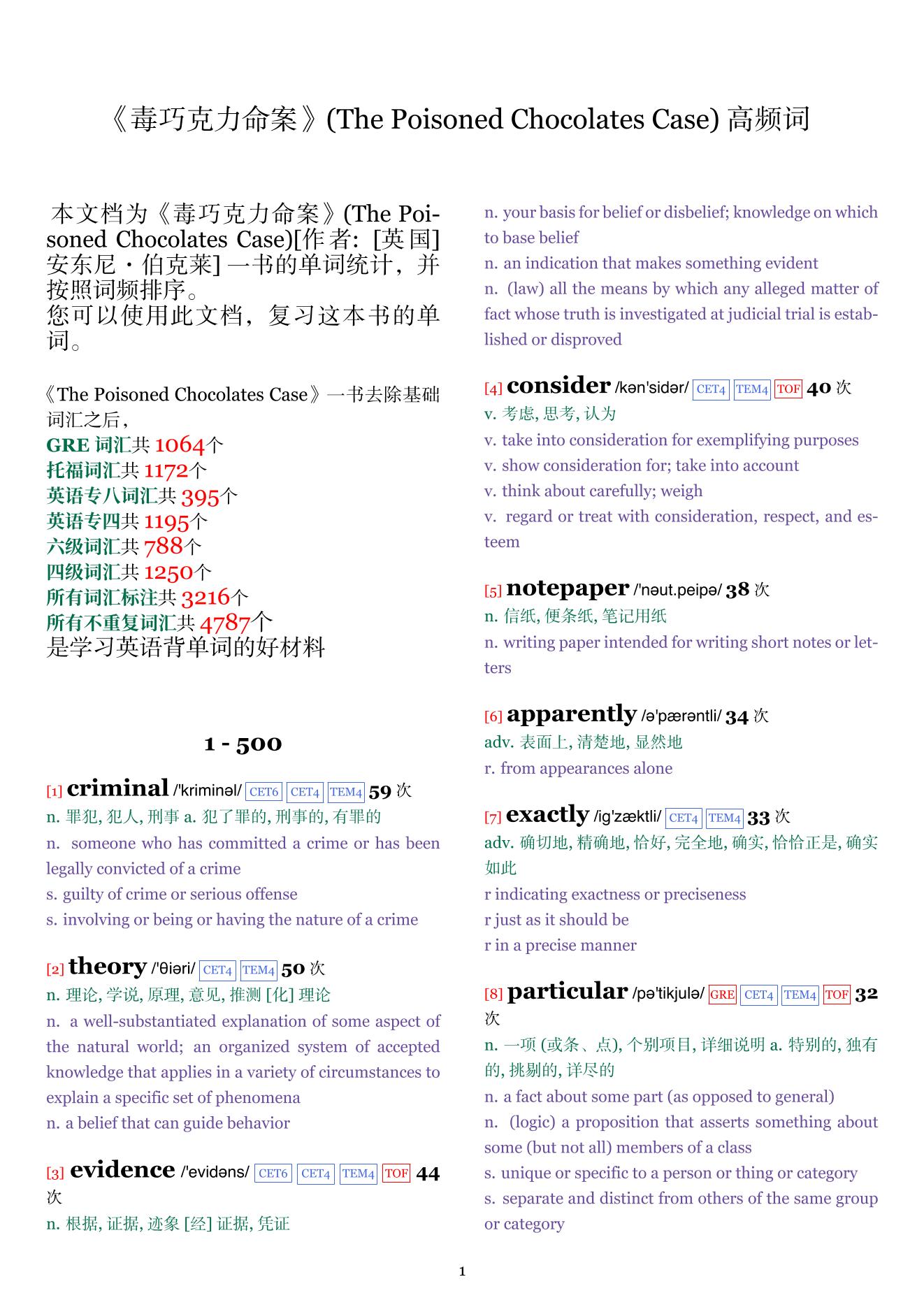 The Poisoned Chocolates Case词频统计