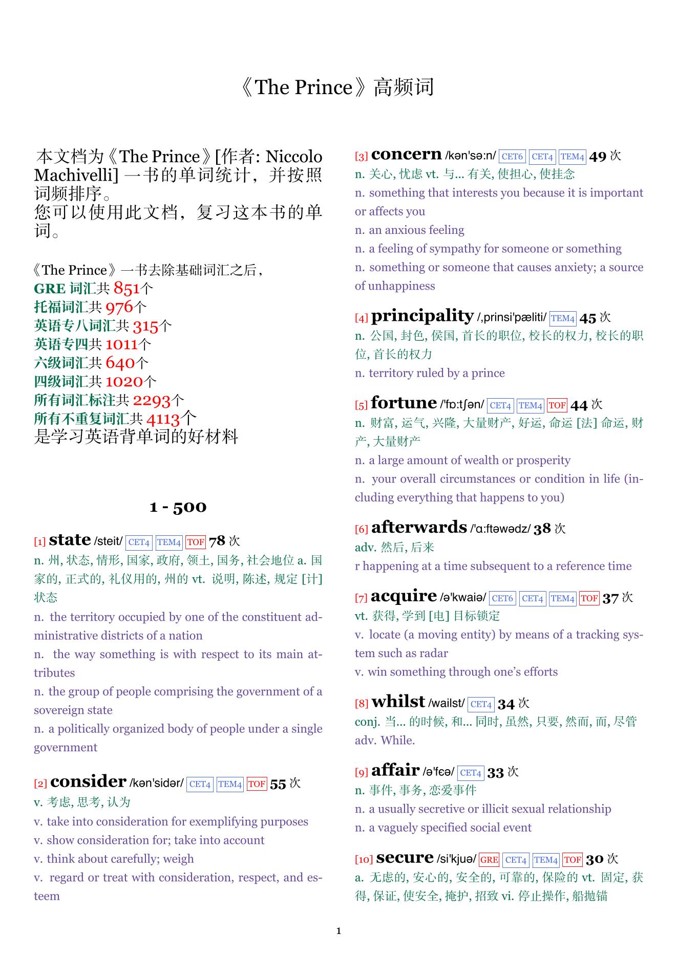 The Prince词频统计