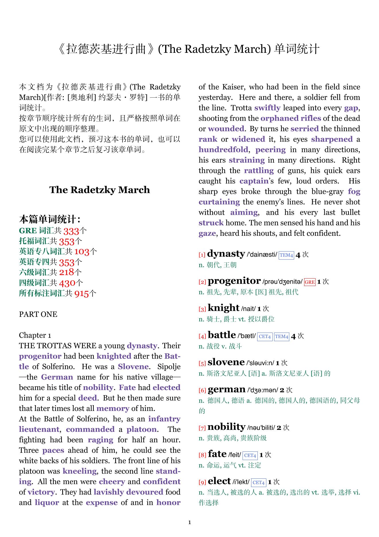 The Radetzky March章节单词统计