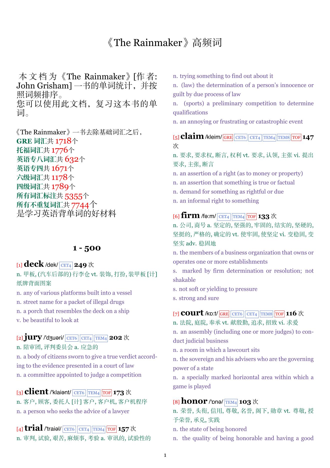 The Rainmaker词频统计