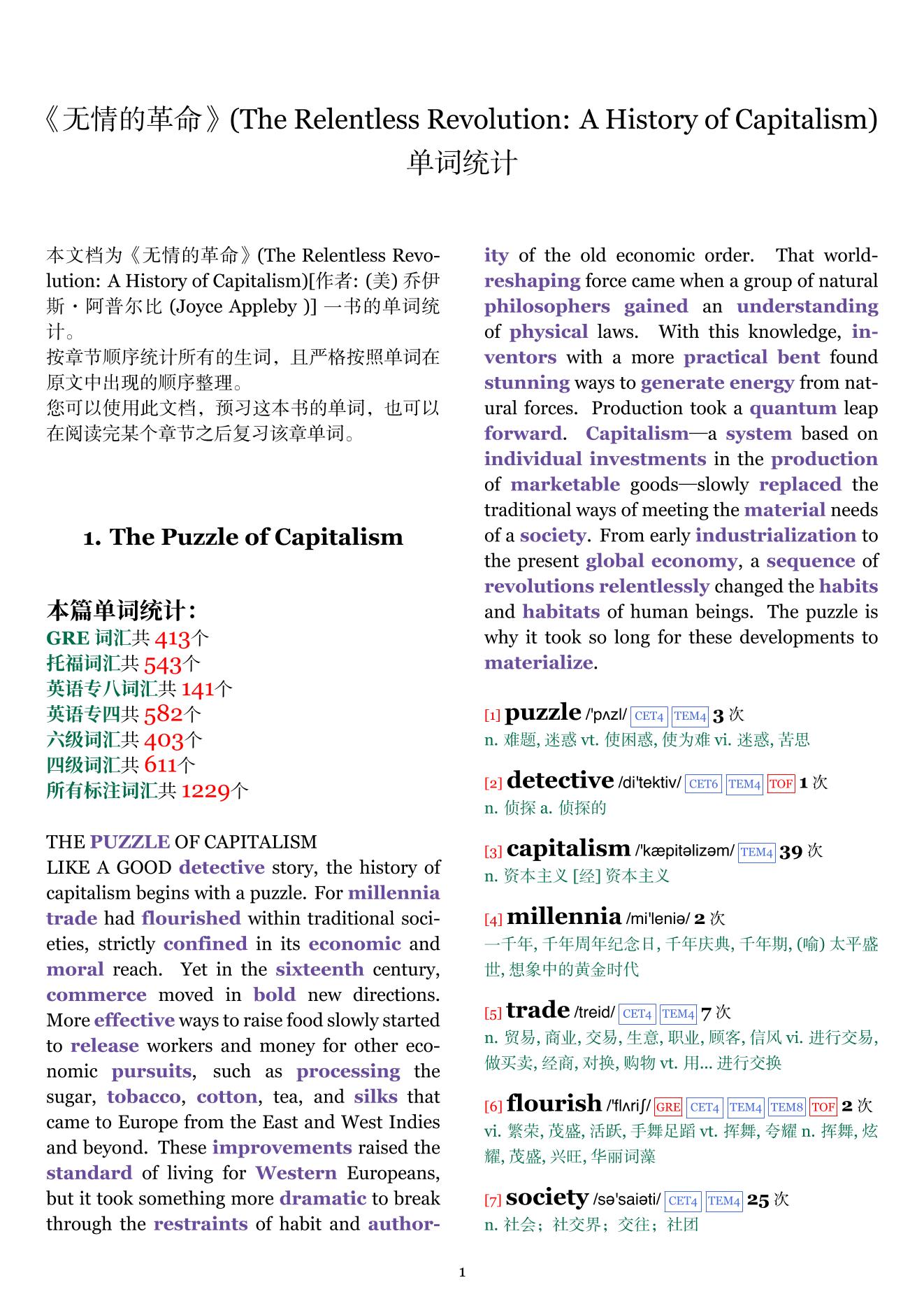 The Relentless Revolution: A History of Capitalism章节单词统计