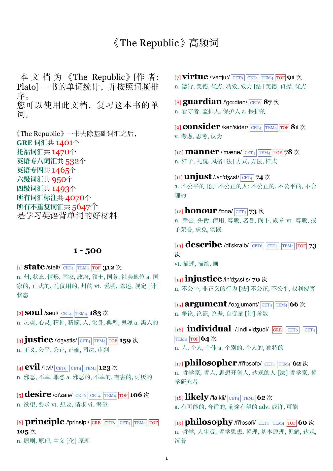 The Republic词频统计